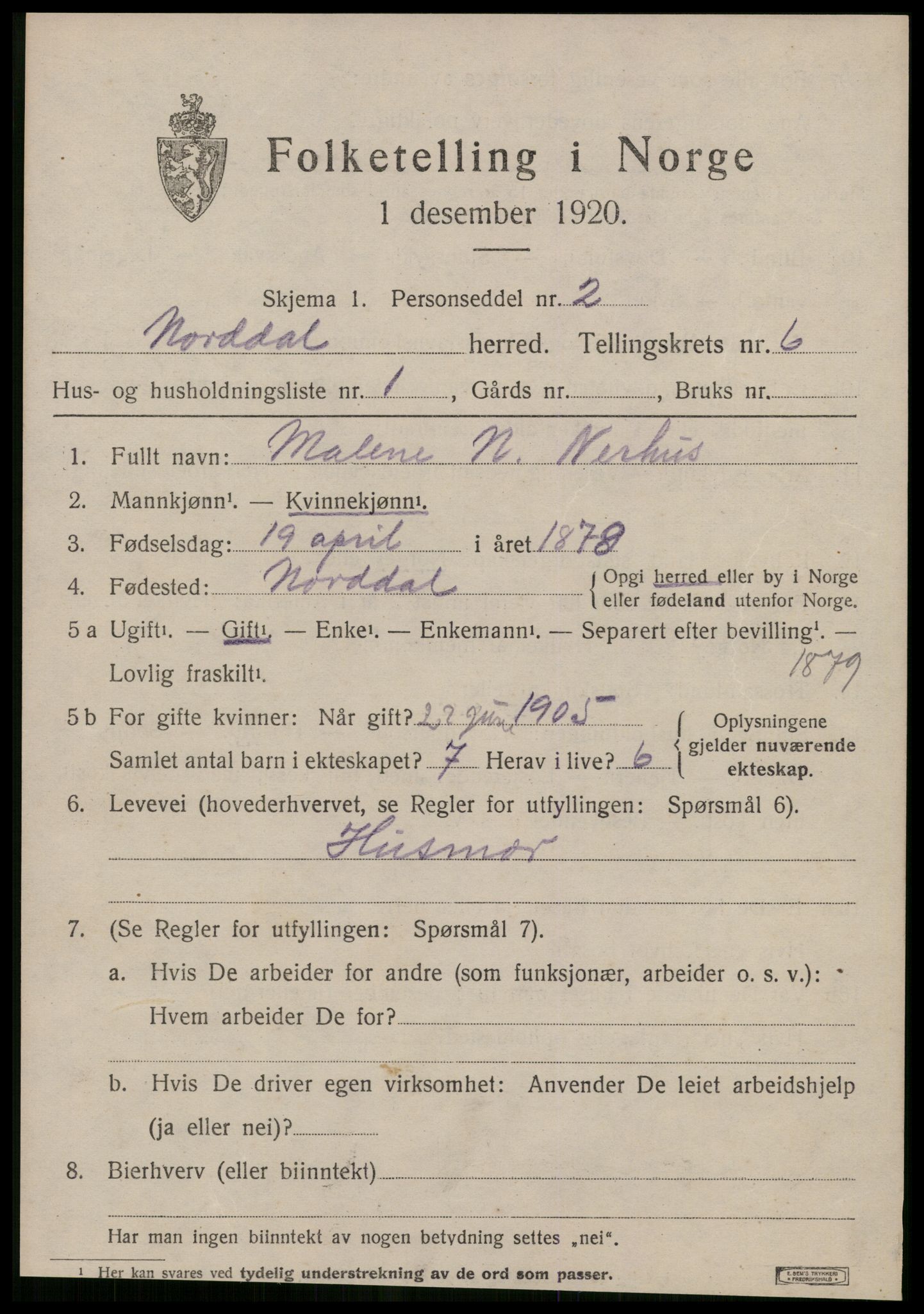 SAT, 1920 census for Norddal, 1920, p. 2985