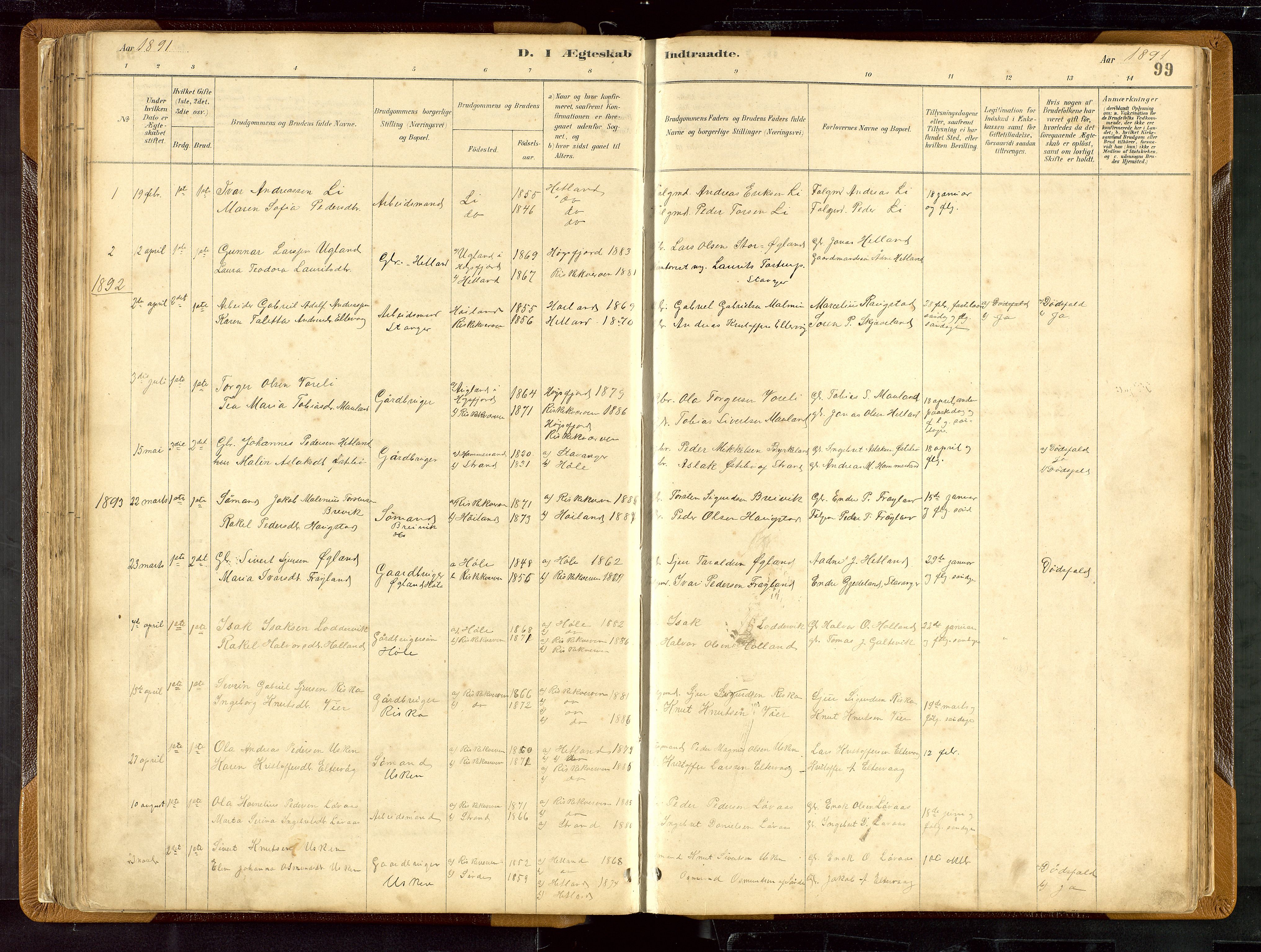Hetland sokneprestkontor, SAST/A-101826/30/30BB/L0007: Parish register (copy) no. B 7, 1878-1910, p. 99