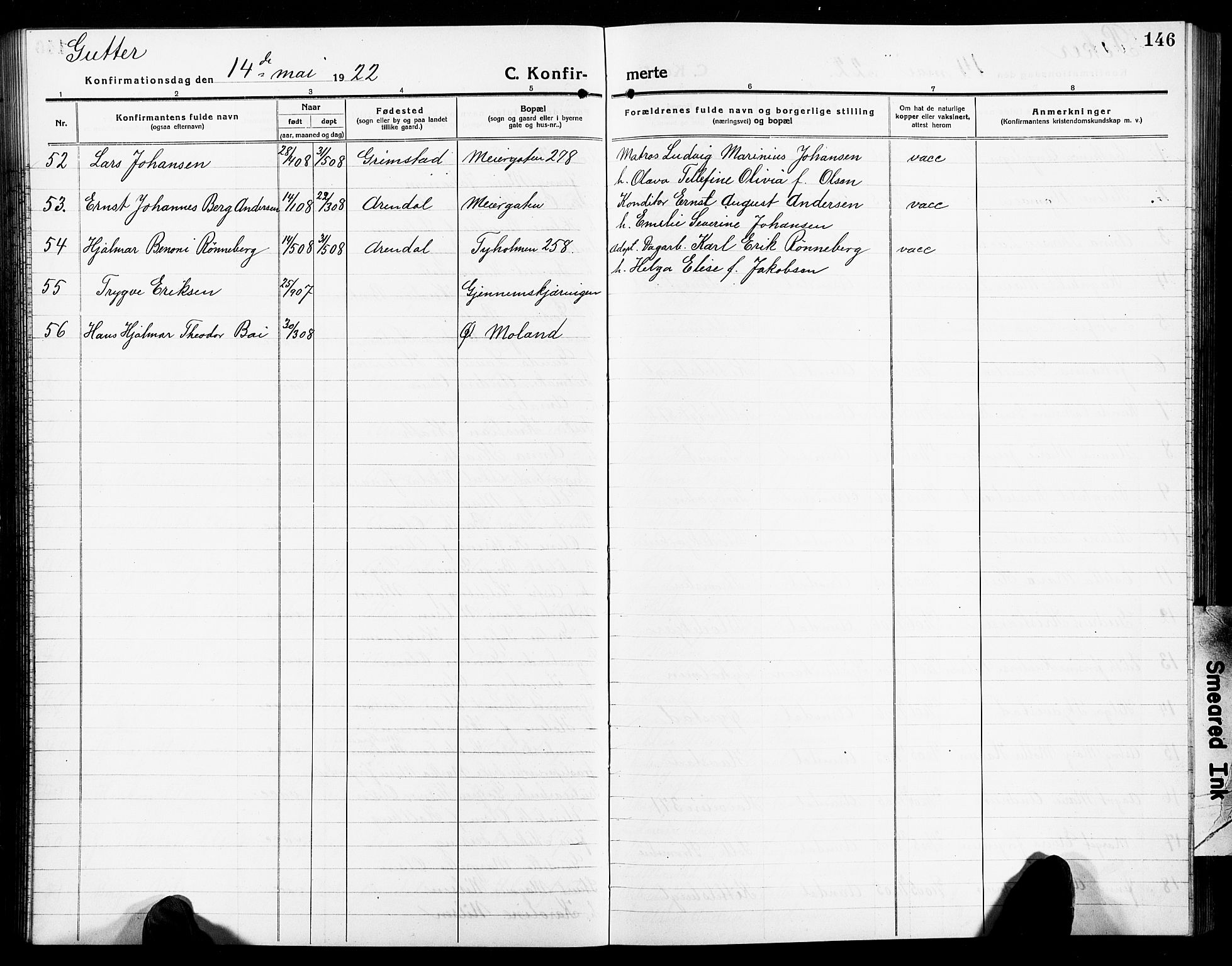 Arendal sokneprestkontor, Trefoldighet, SAK/1111-0040/F/Fb/L0007: Parish register (copy) no. B 7, 1916-1927, p. 146