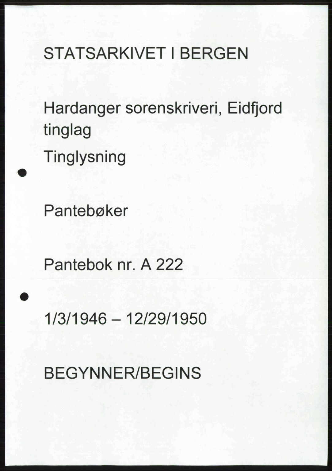 Voss sorenskrivar, AV/SAB-A-2701/G/Ga/Gada/L0003: Mortgage book no. A222b, 1946-1950