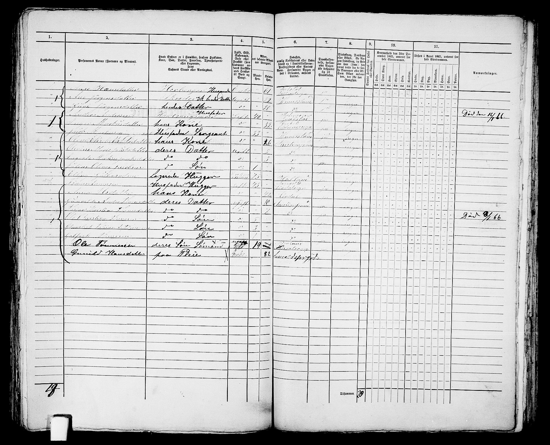 RA, 1865 census for Kristiansand, 1865, p. 1462