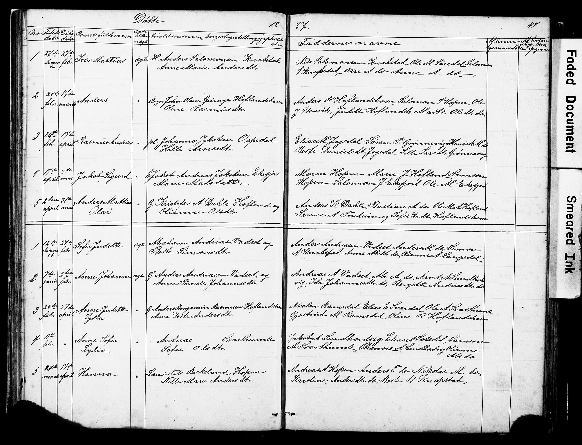 Kinn sokneprestembete, AV/SAB-A-80801/H/Hab/Habe/L0001: Parish register (copy) no. E 1, 1864-1899, p. 47