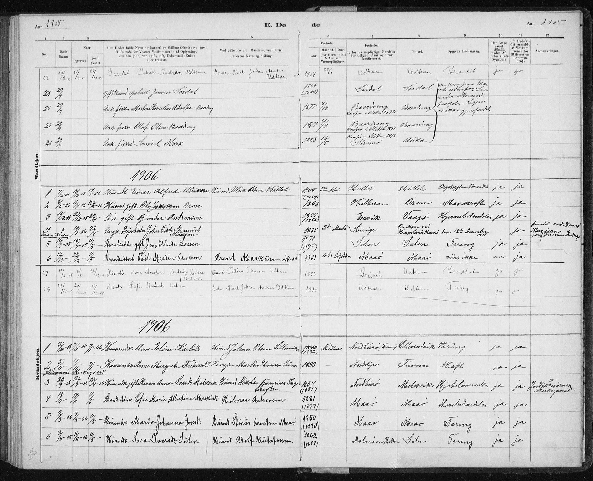 Ministerialprotokoller, klokkerbøker og fødselsregistre - Sør-Trøndelag, AV/SAT-A-1456/640/L0586: Parish register (copy) no. 640C03b, 1891-1908