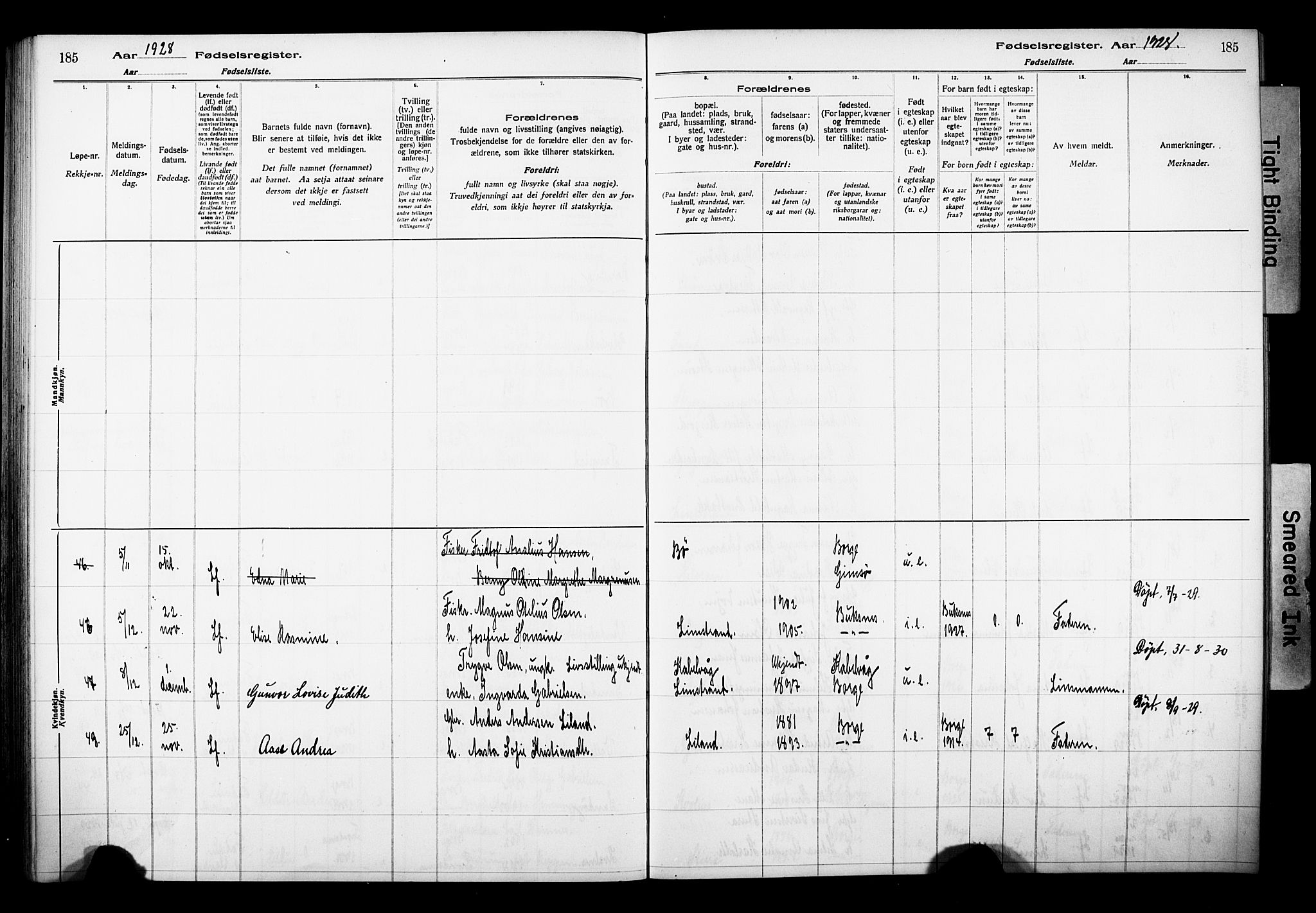 Ministerialprotokoller, klokkerbøker og fødselsregistre - Nordland, SAT/A-1459/880/L1145: Birth register no. 880.II.4.1, 1916-1929, p. 185