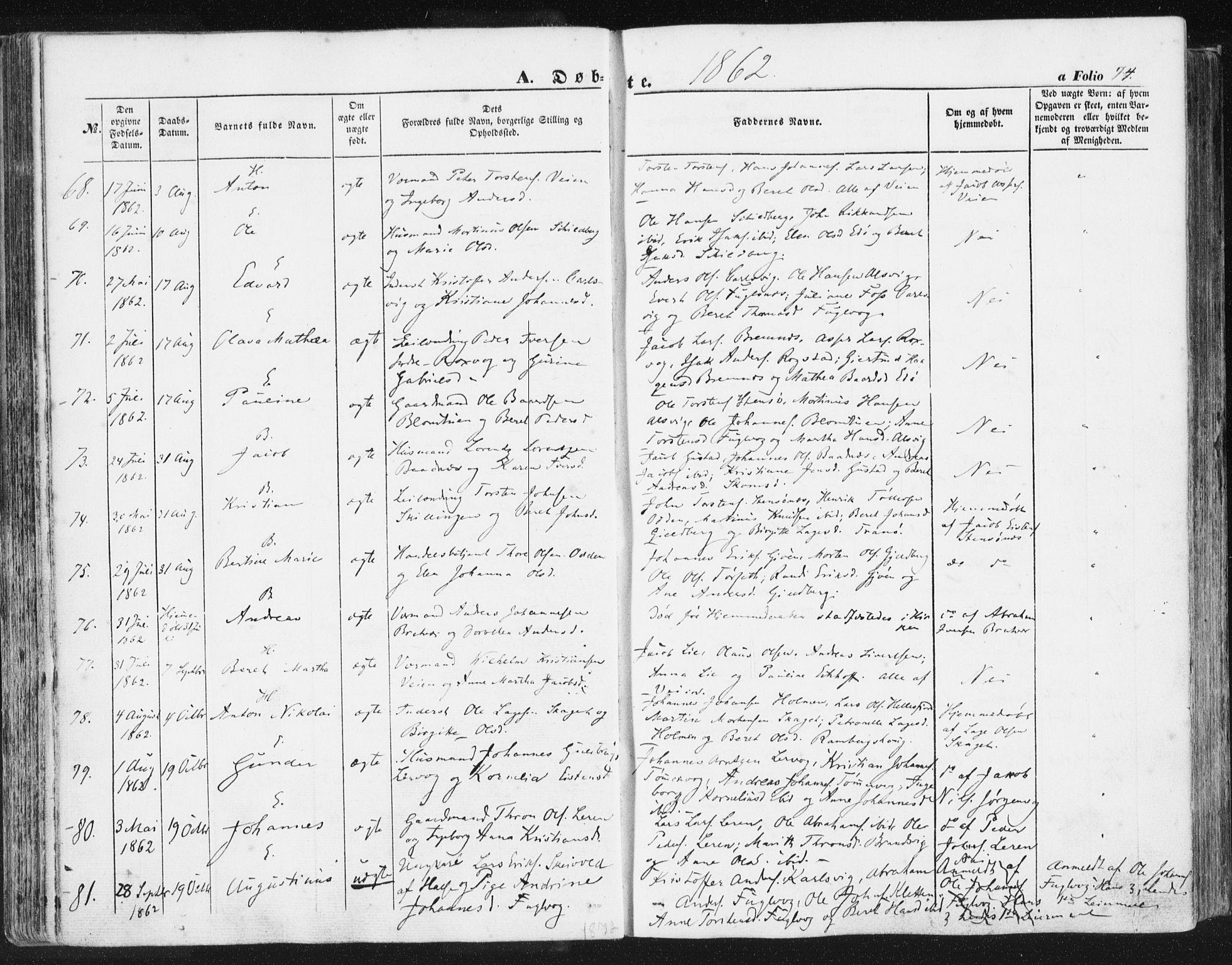 Ministerialprotokoller, klokkerbøker og fødselsregistre - Møre og Romsdal, SAT/A-1454/581/L0937: Parish register (official) no. 581A05, 1853-1872, p. 74
