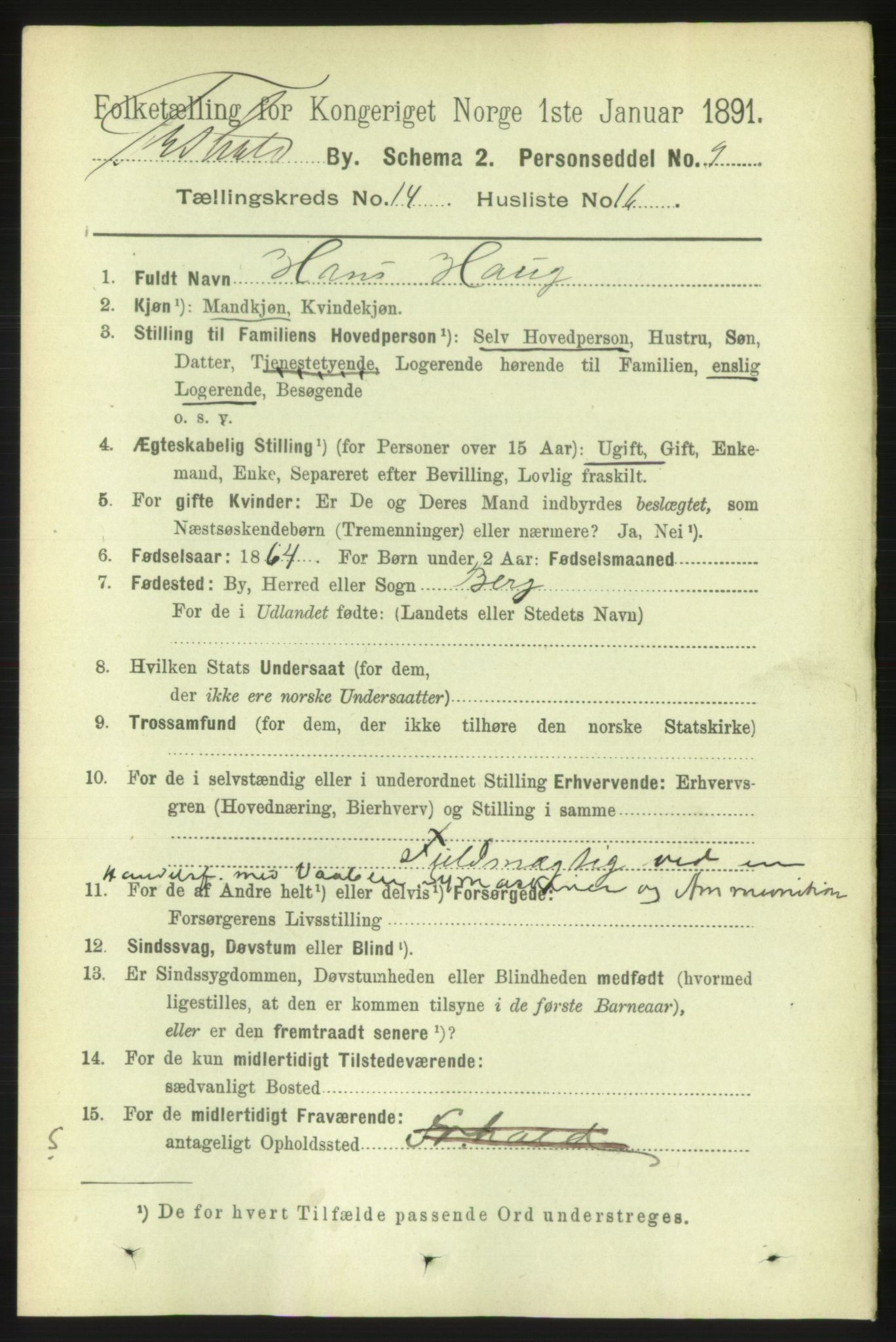 RA, 1891 census for 0101 Fredrikshald, 1891, p. 9242