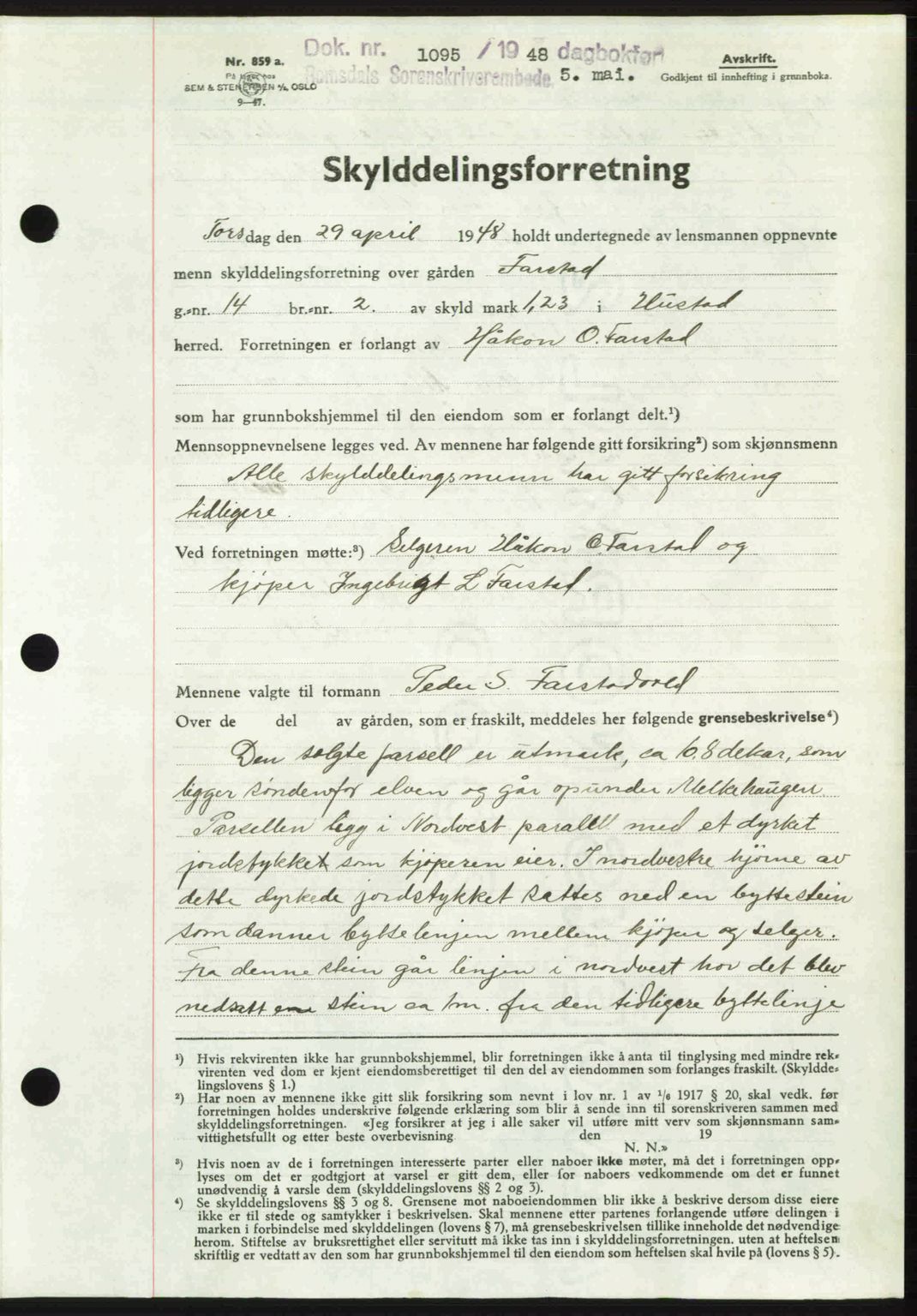 Romsdal sorenskriveri, AV/SAT-A-4149/1/2/2C: Mortgage book no. A26, 1948-1948, Diary no: : 1096/1948