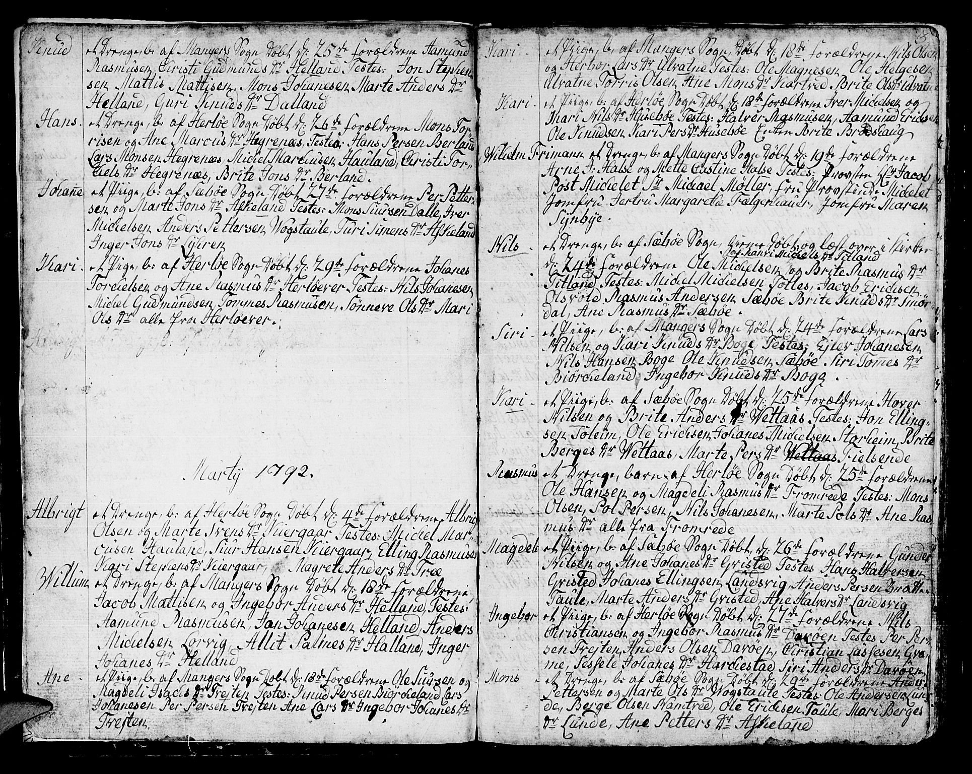 Manger sokneprestembete, SAB/A-76801/H/Haa: Parish register (official) no. A 2, 1792-1815, p. 3