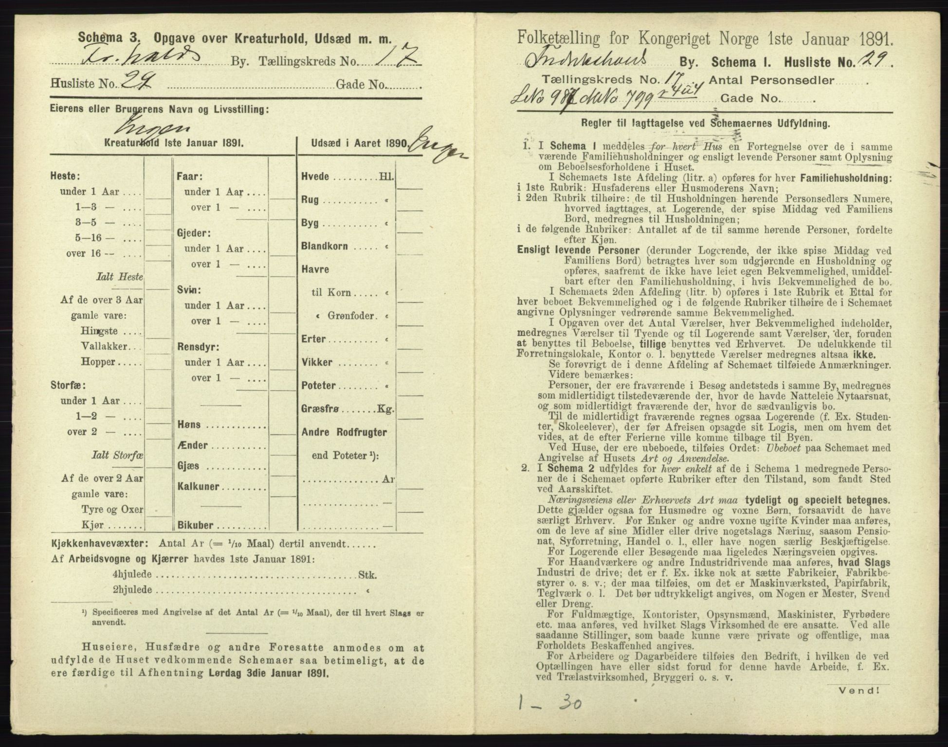 RA, 1891 census for 0101 Fredrikshald, 1891, p. 1588