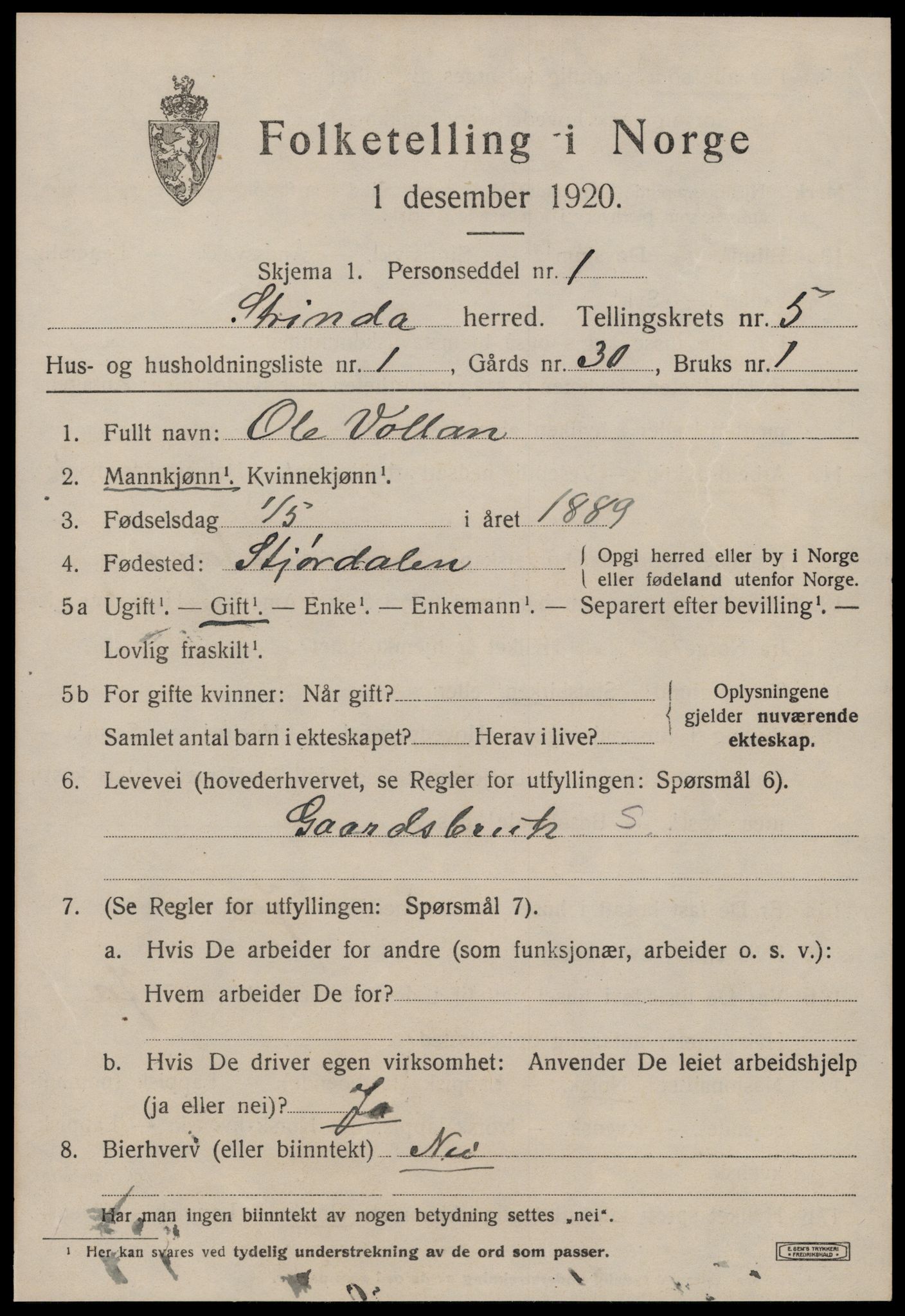 SAT, 1920 census for Strinda, 1920, p. 14144