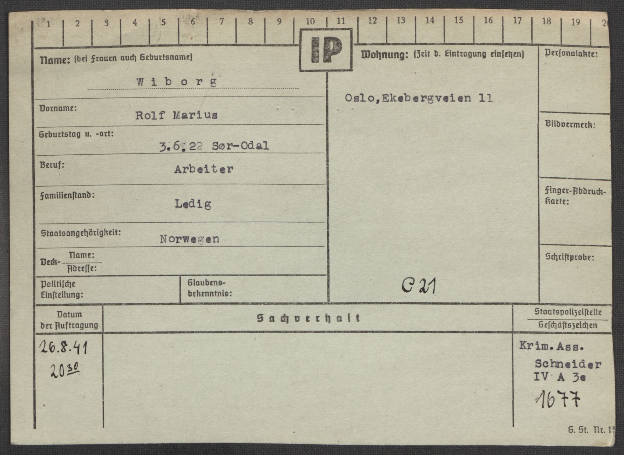 Befehlshaber der Sicherheitspolizei und des SD, RA/RAFA-5969/E/Ea/Eaa/L0010: Register over norske fanger i Møllergata 19: Sø-Å, 1940-1945, p. 970