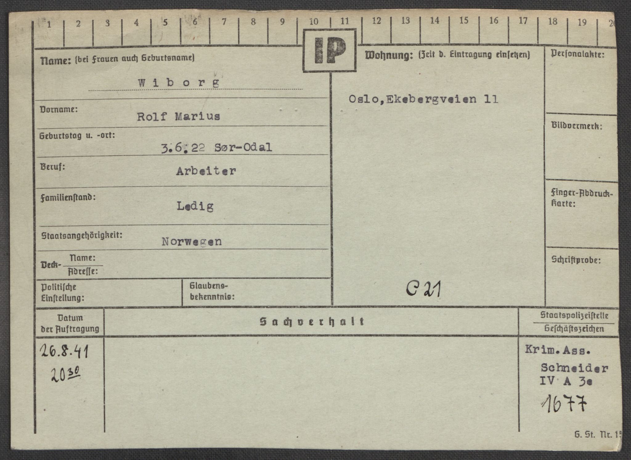 Befehlshaber der Sicherheitspolizei und des SD, AV/RA-RAFA-5969/E/Ea/Eaa/L0010: Register over norske fanger i Møllergata 19: Sø-Å, 1940-1945, p. 970