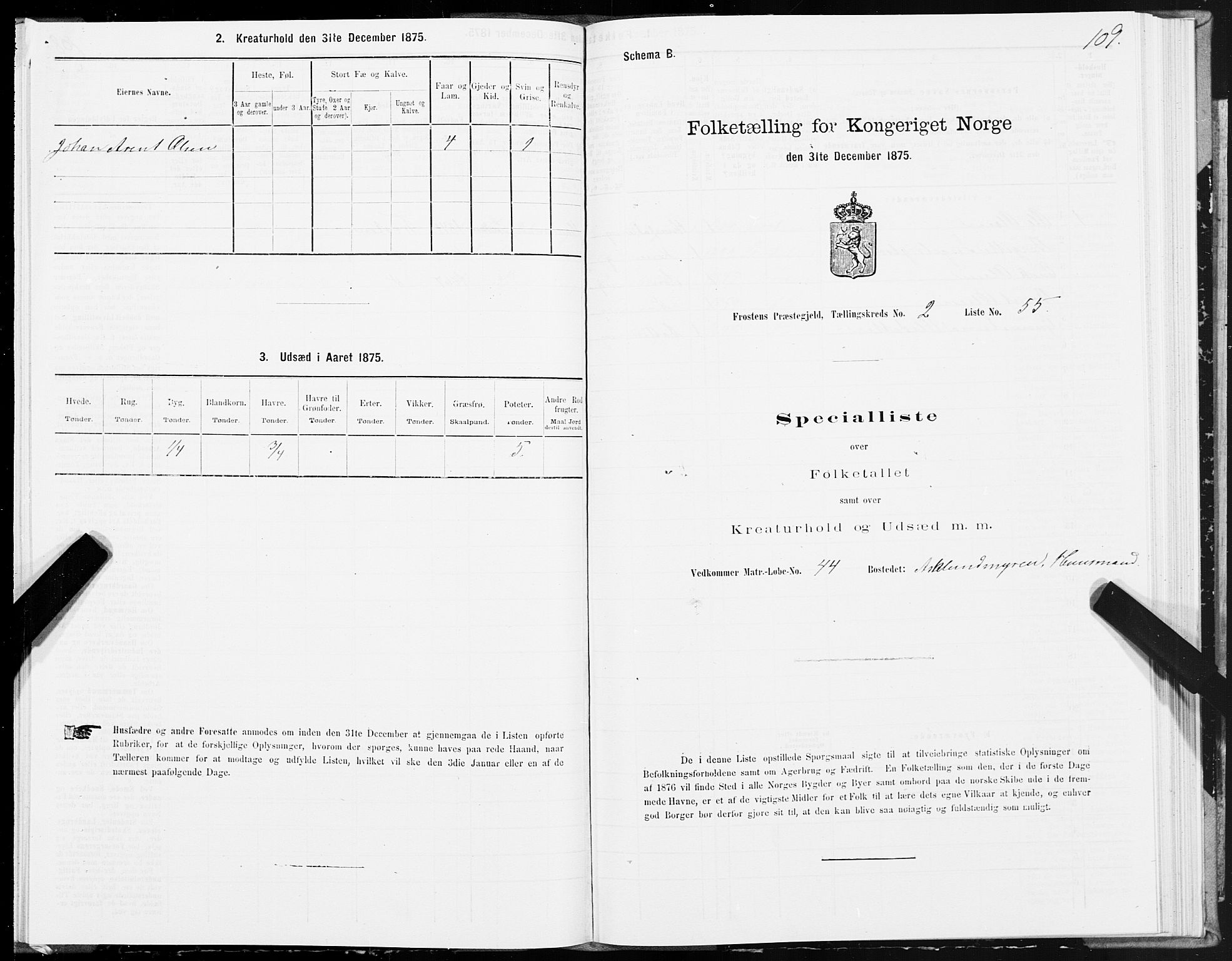 SAT, 1875 census for 1717P Frosta, 1875, p. 2109