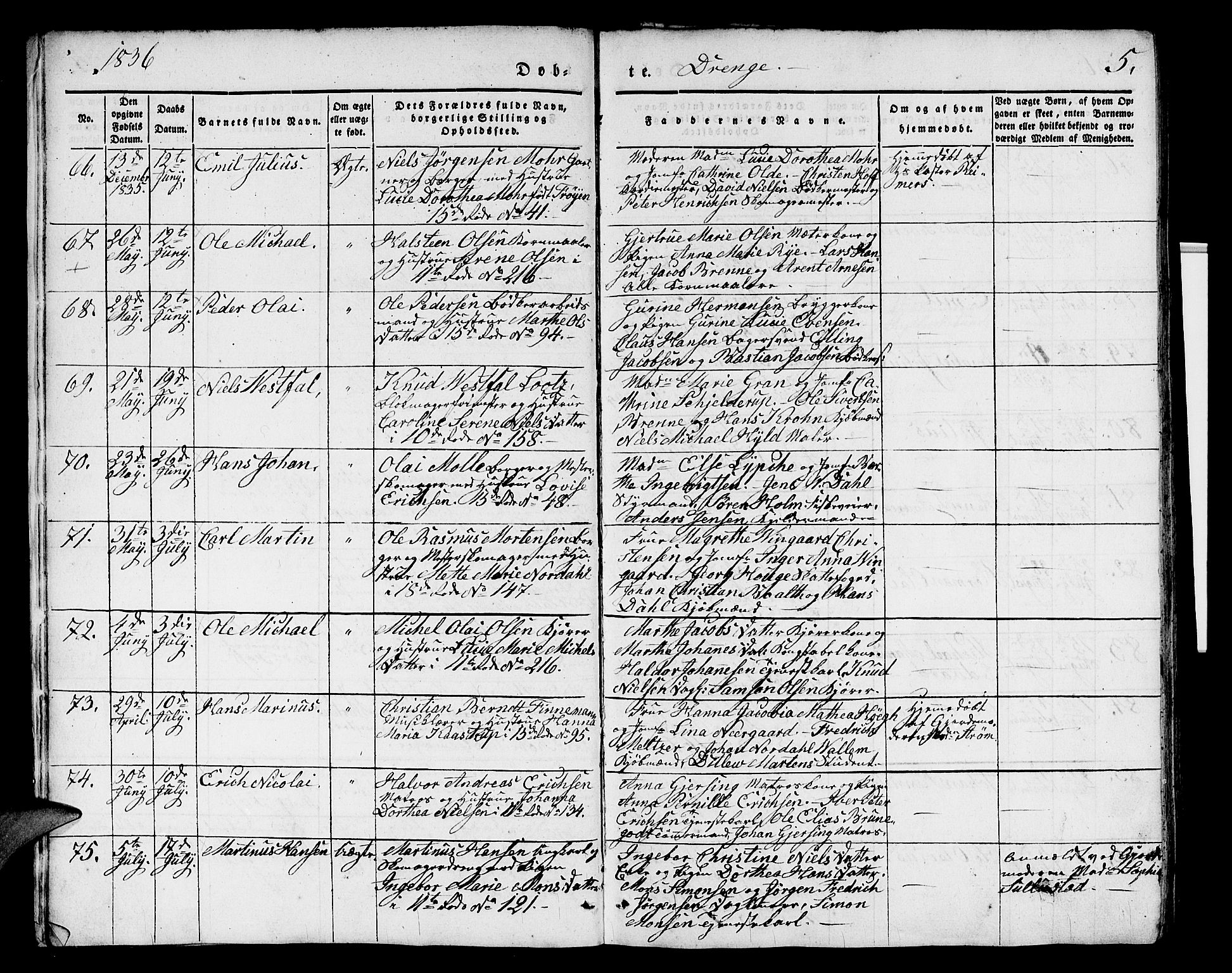 Domkirken sokneprestembete, SAB/A-74801/H/Hab/L0008: Parish register (copy) no. B 1, 1836-1841, p. 5