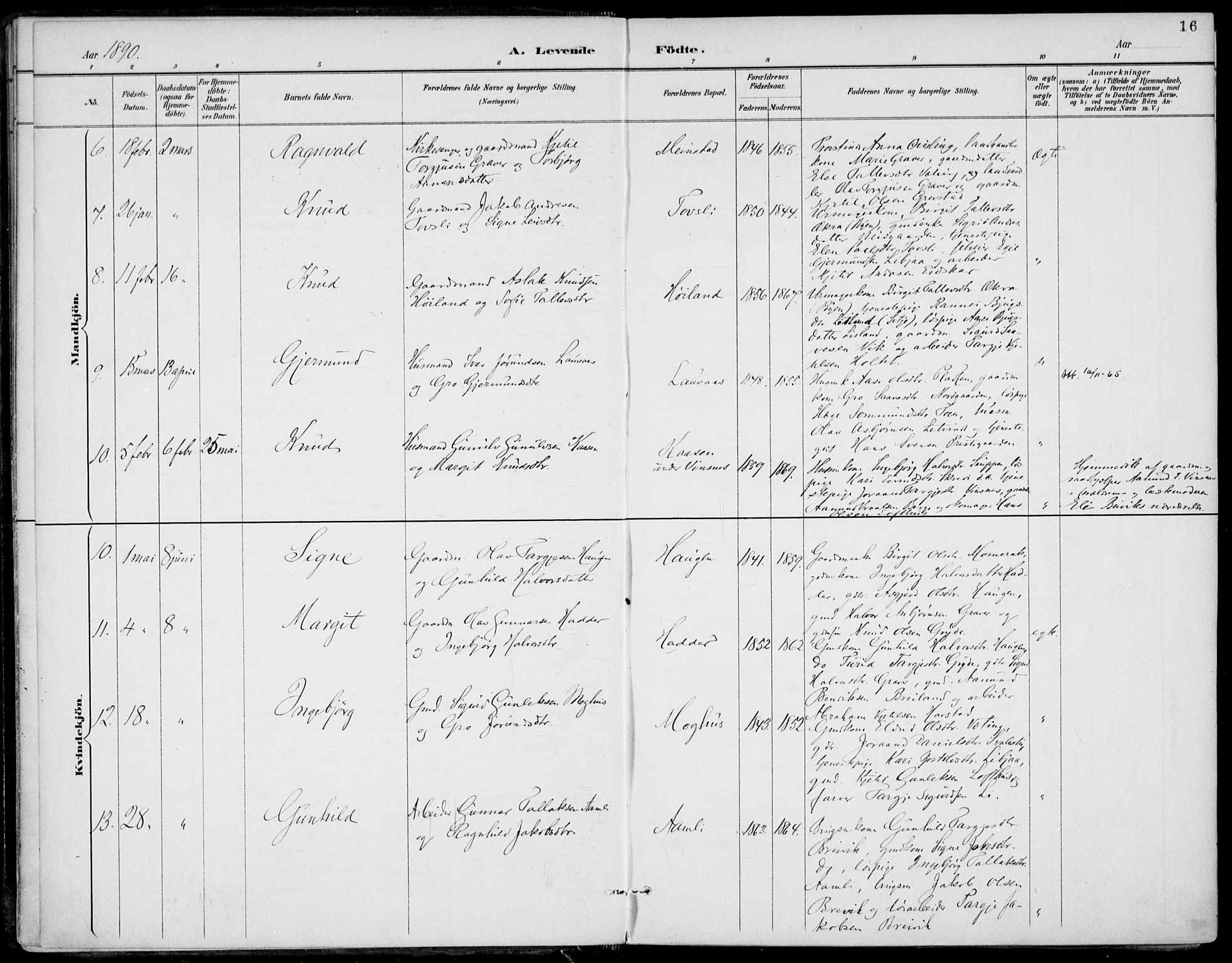 Fyresdal kirkebøker, AV/SAKO-A-263/F/Fa/L0007: Parish register (official) no. I 7, 1887-1914, p. 16