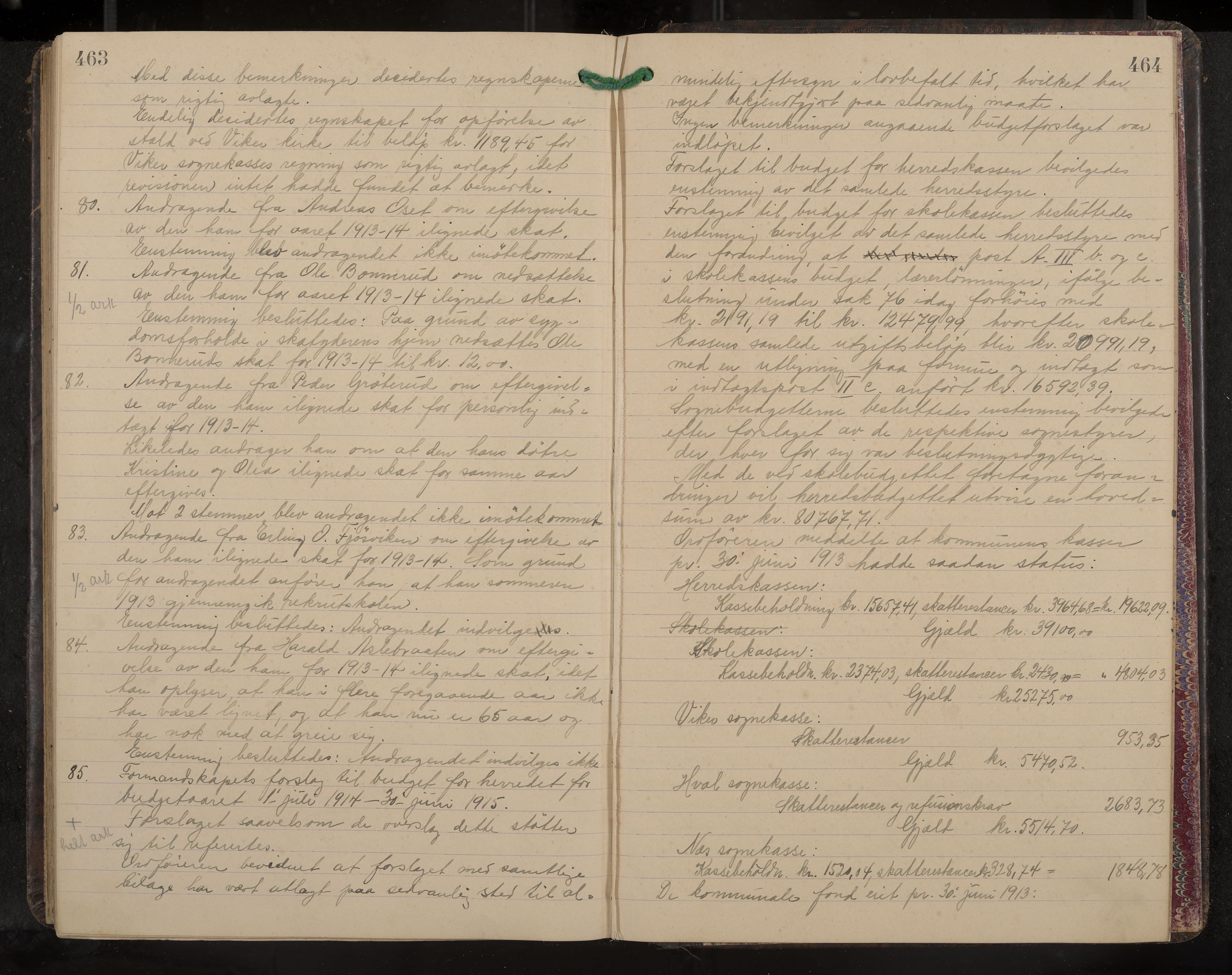 Ådal formannskap og sentraladministrasjon, IKAK/0614021/A/Aa/L0003: Møtebok, 1907-1914, p. 463-464