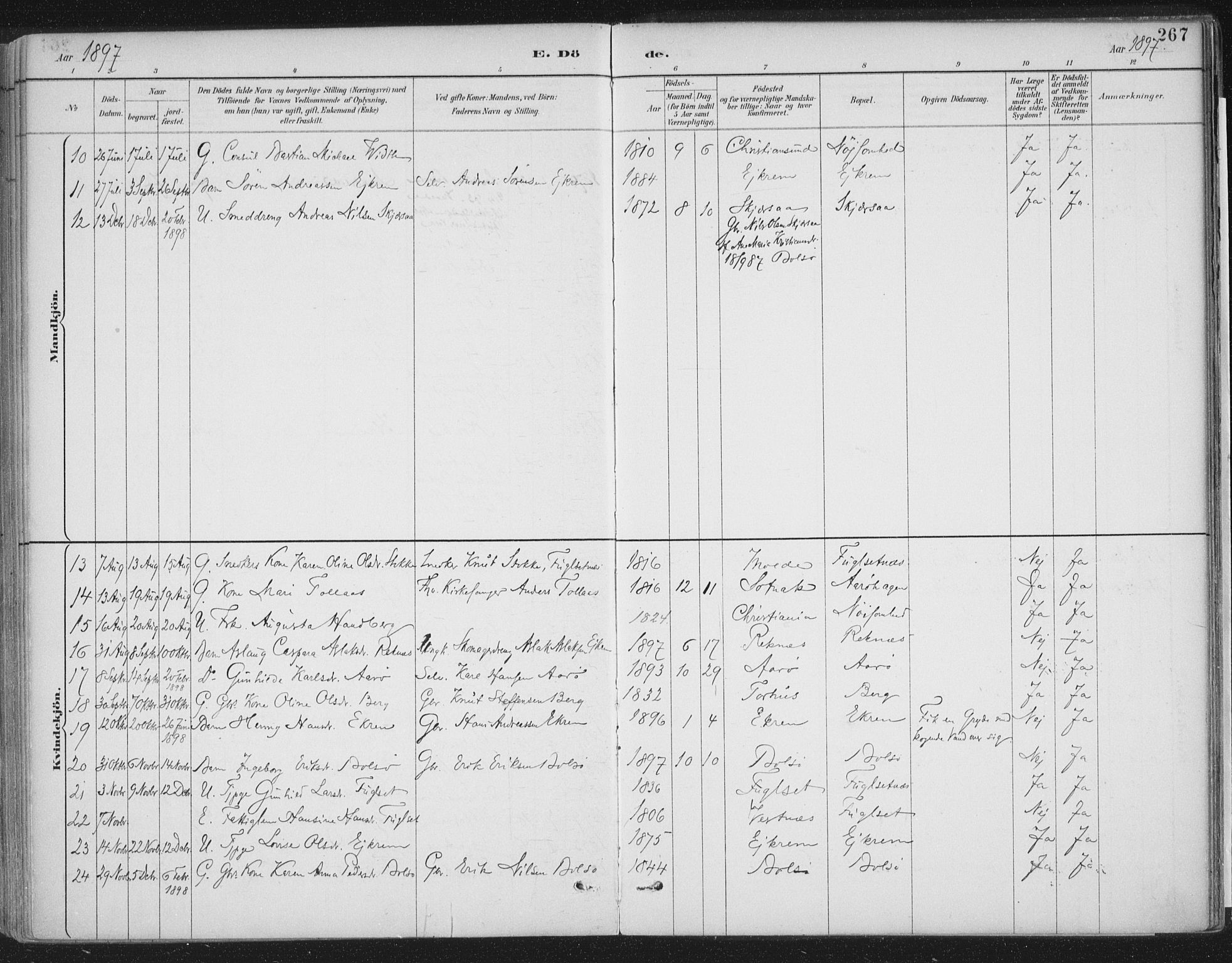 Ministerialprotokoller, klokkerbøker og fødselsregistre - Møre og Romsdal, AV/SAT-A-1454/555/L0658: Parish register (official) no. 555A09, 1887-1917, p. 267