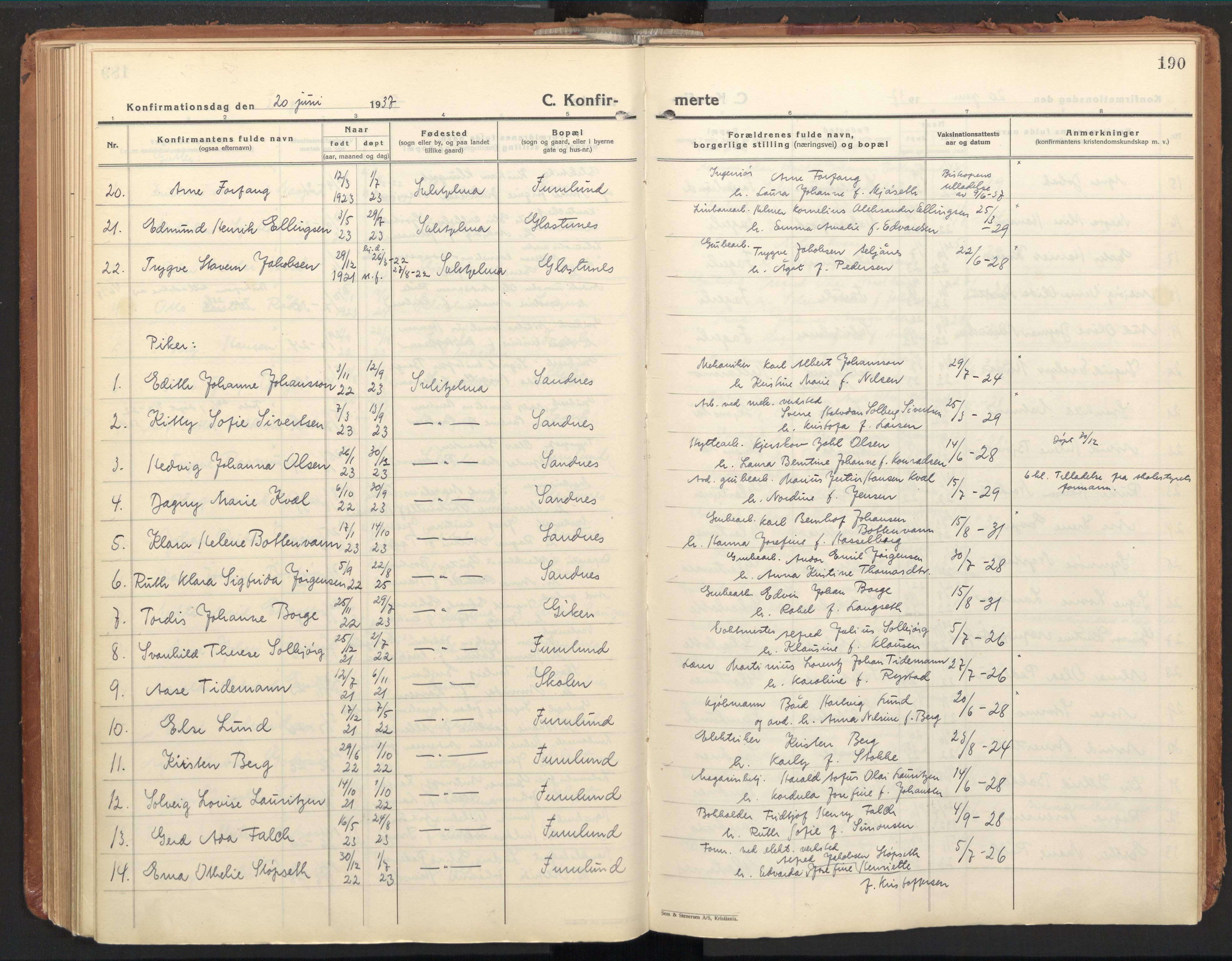 Ministerialprotokoller, klokkerbøker og fødselsregistre - Nordland, SAT/A-1459/850/L0716: Curate's parish register no. 850B06, 1924-1938, p. 190