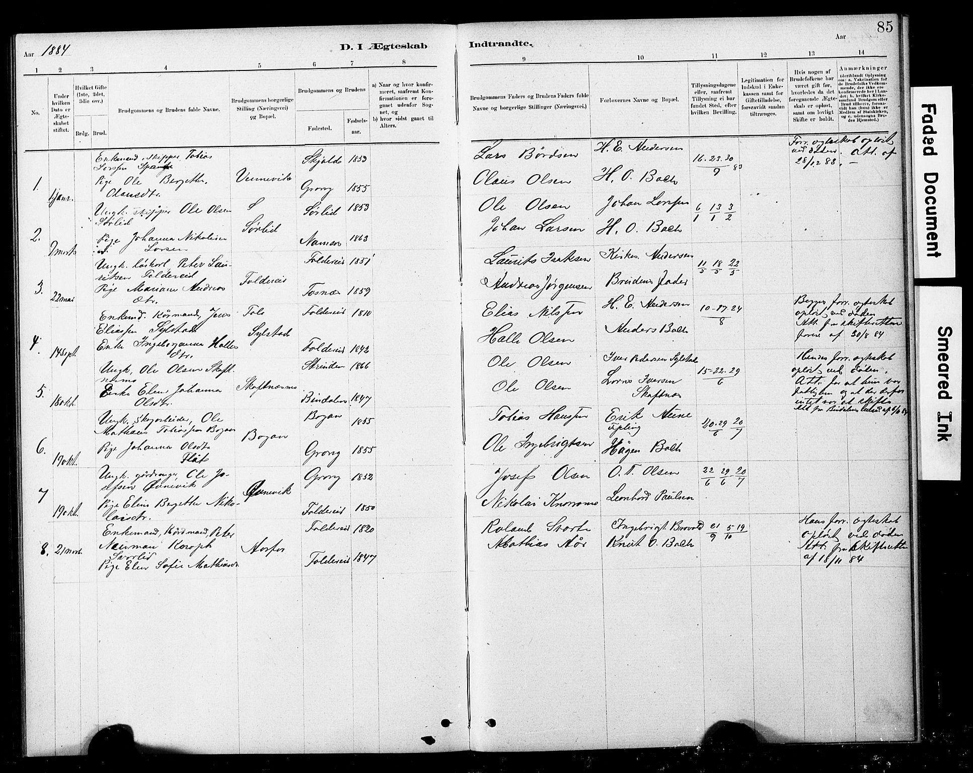 Ministerialprotokoller, klokkerbøker og fødselsregistre - Nord-Trøndelag, SAT/A-1458/783/L0661: Parish register (copy) no. 783C01, 1878-1893, p. 85