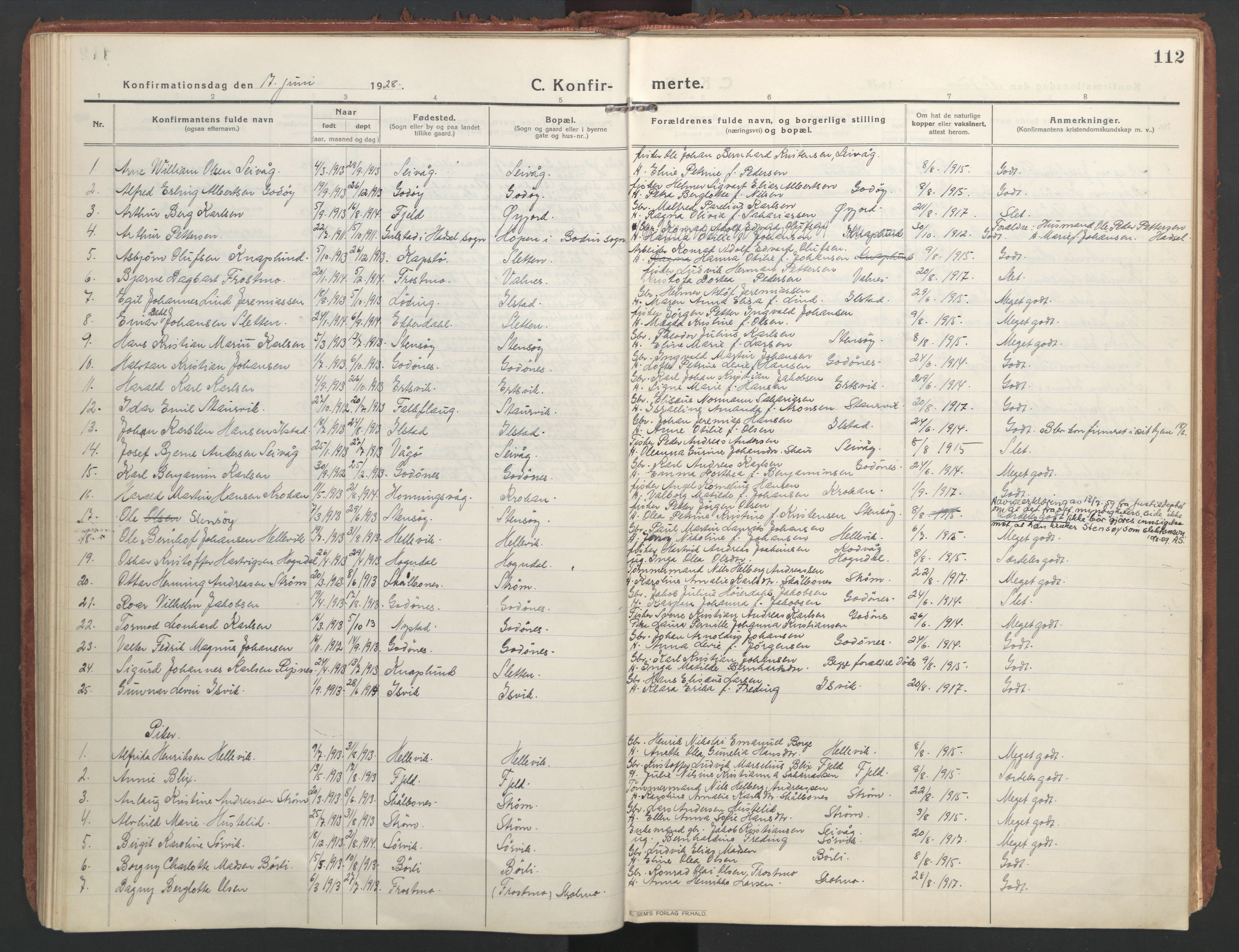 Ministerialprotokoller, klokkerbøker og fødselsregistre - Nordland, SAT/A-1459/804/L0086: Parish register (official) no. 804A07, 1916-1935, p. 112