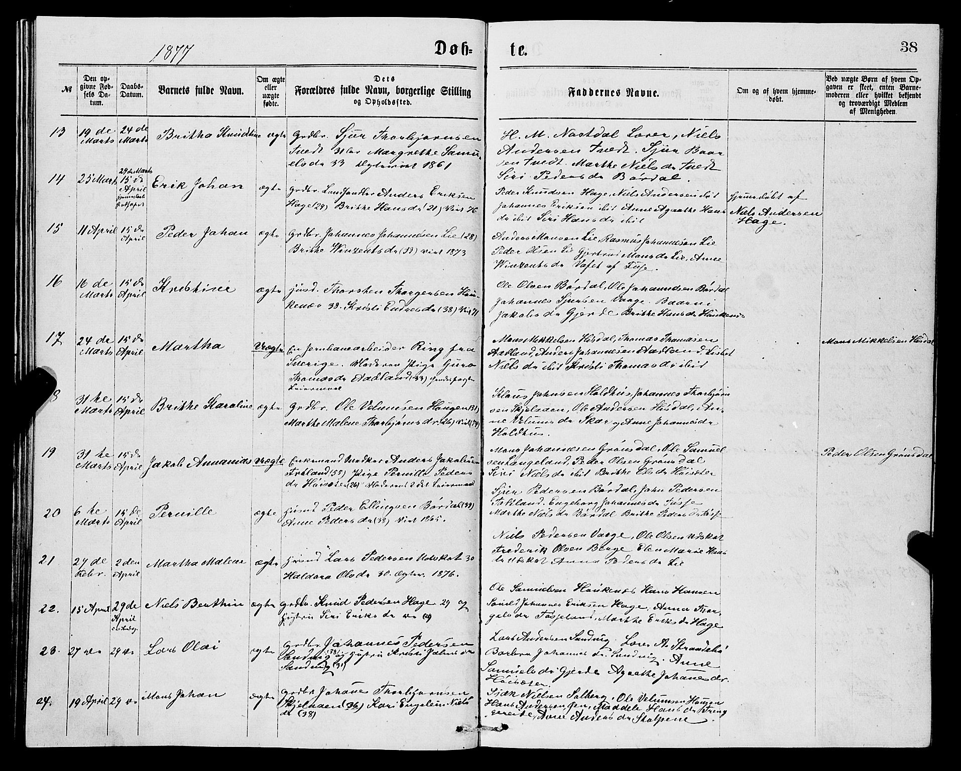 Samnanger Sokneprestembete, AV/SAB-A-77501/H/Hab: Parish register (copy) no. A 1, 1869-1878, p. 38