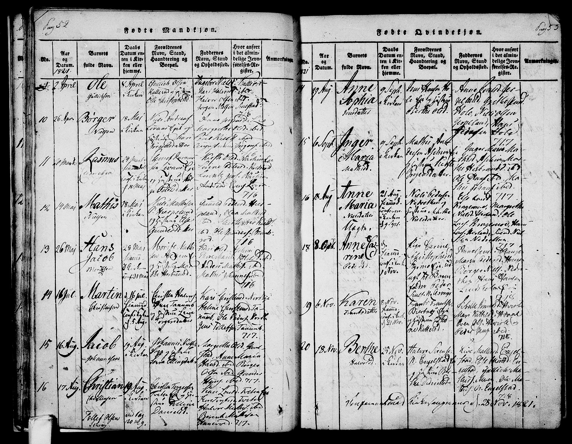 Lardal kirkebøker, AV/SAKO-A-350/F/Fa/L0005: Parish register (official) no. I 5, 1814-1835, p. 52-53