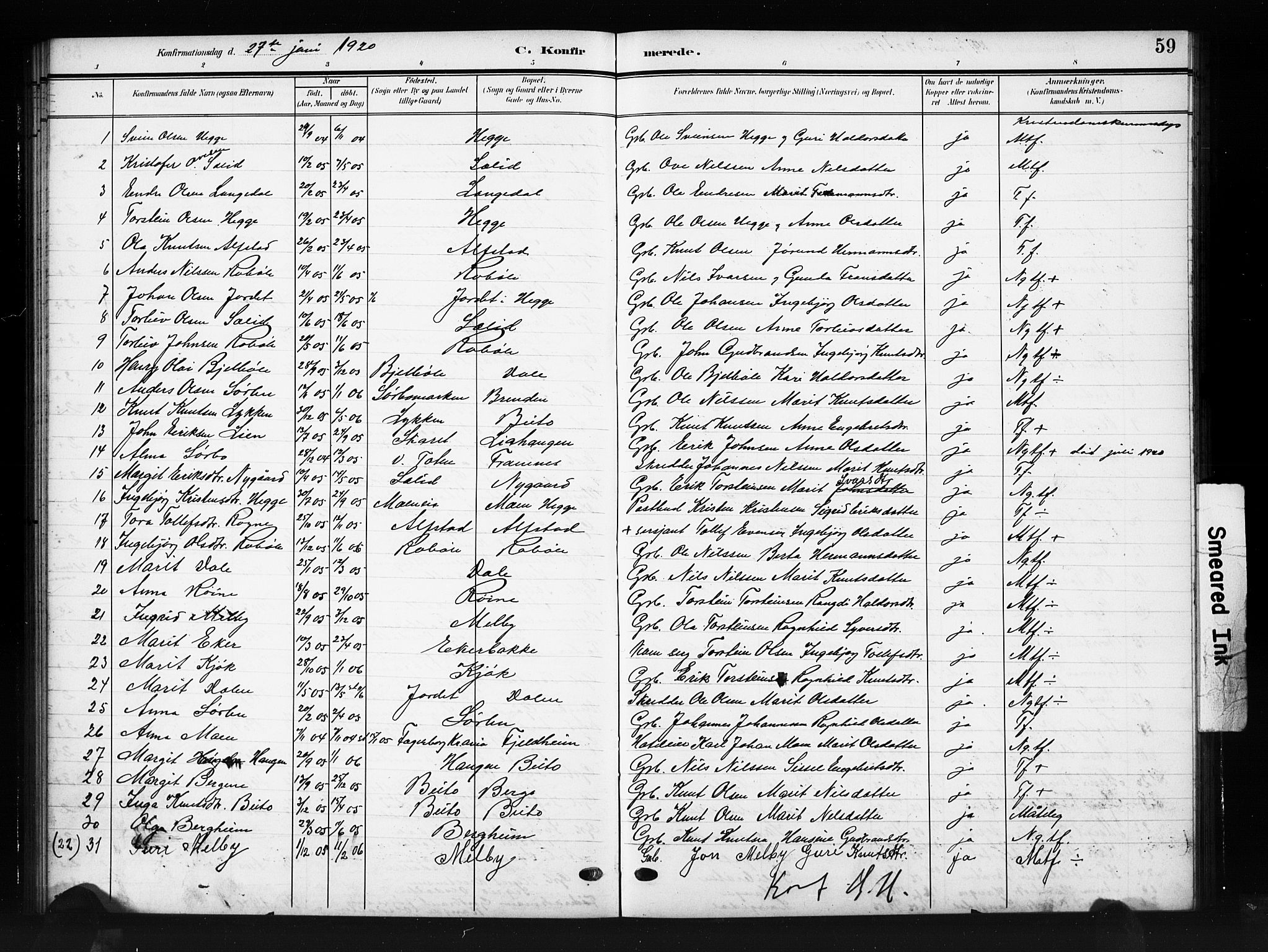 Øystre Slidre prestekontor, AV/SAH-PREST-138/H/Ha/Hab/L0007: Parish register (copy) no. 7, 1908-1927, p. 59