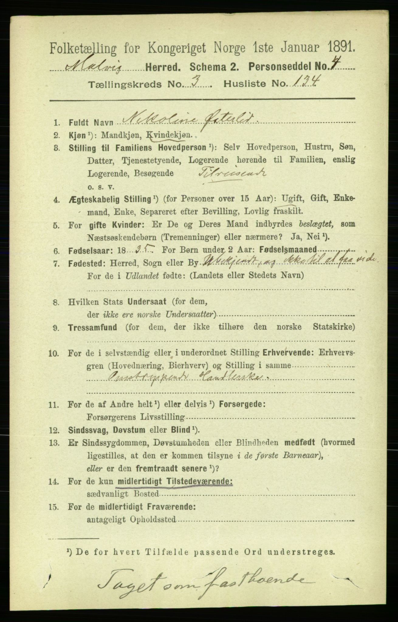 RA, 1891 census for 1663 Malvik, 1891, p. 2636