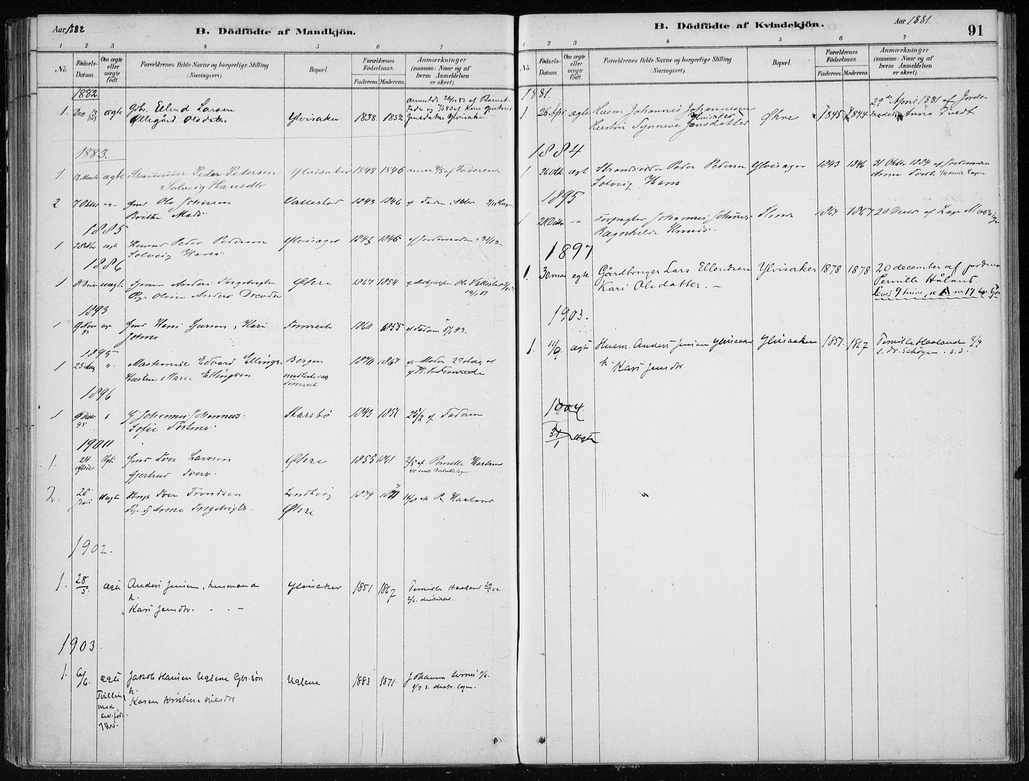 Sogndal sokneprestembete, SAB/A-81301/H/Haa/Haac/L0001: Parish register (official) no. C 1, 1878-1907, p. 91