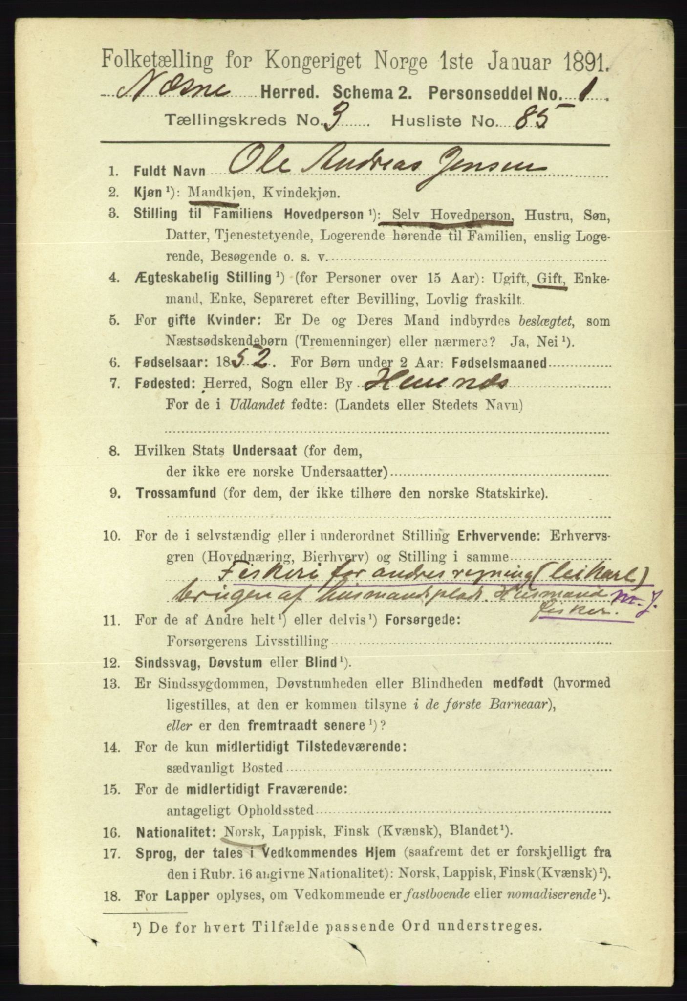 RA, 1891 census for 1828 Nesna, 1891, p. 2069