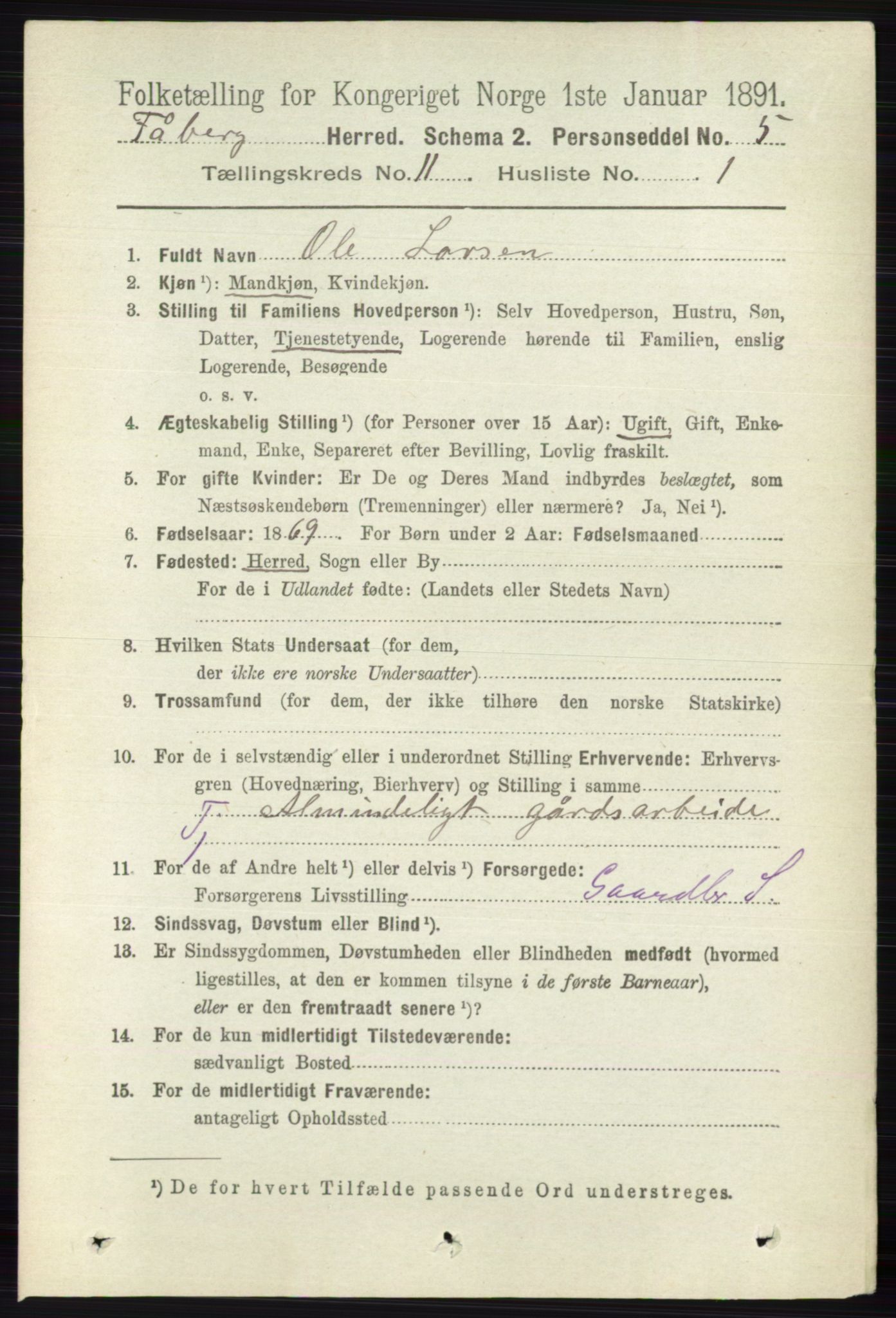 RA, 1891 census for 0524 Fåberg, 1891, p. 4496