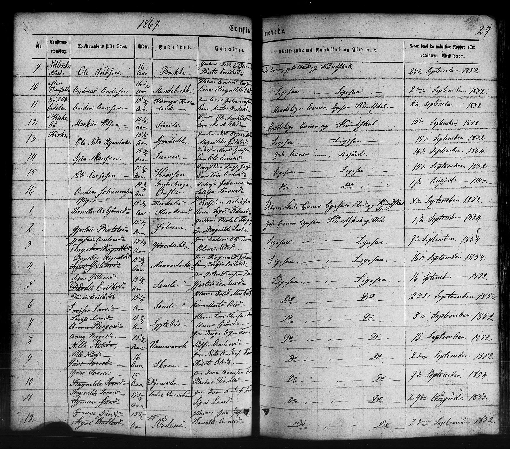 Lavik sokneprestembete, AV/SAB-A-80901: Parish register (copy) no. B 1, 1854-1881, p. 27