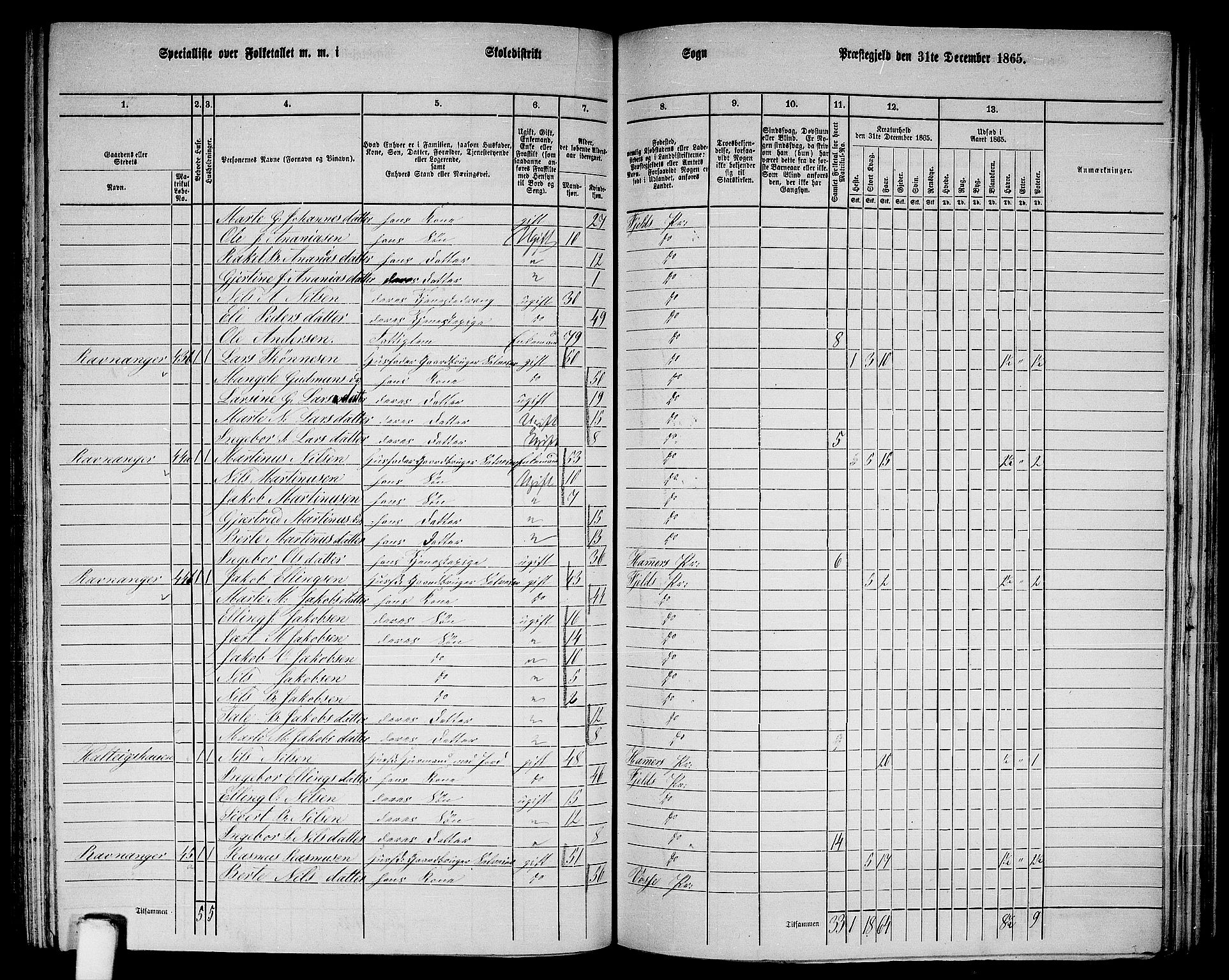 RA, 1865 census for Fjell, 1865, p. 157