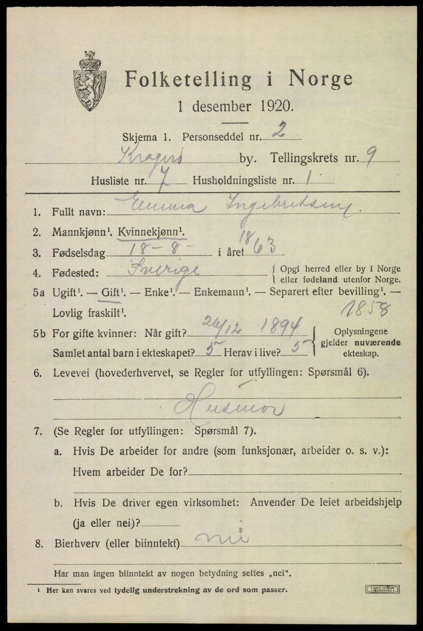 SAKO, 1920 census for Kragerø, 1920, p. 12017