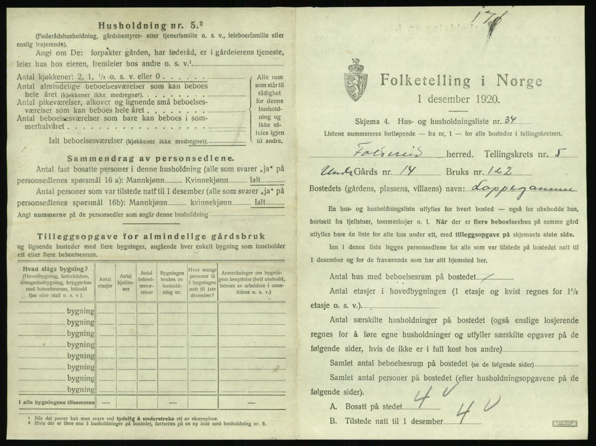 SAT, 1920 census for Foldereid, 1920, p. 374