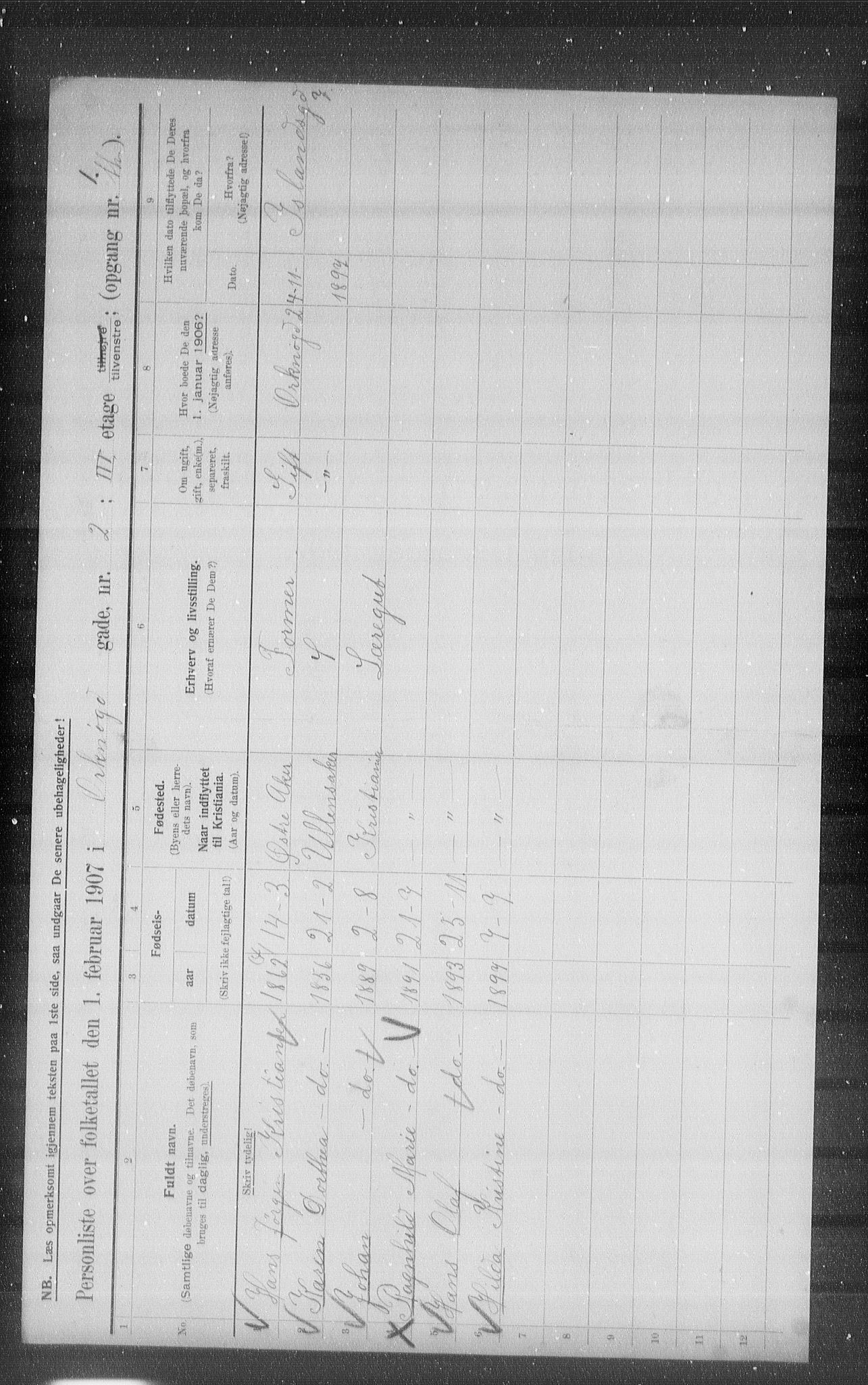 OBA, Municipal Census 1907 for Kristiania, 1907, p. 38863