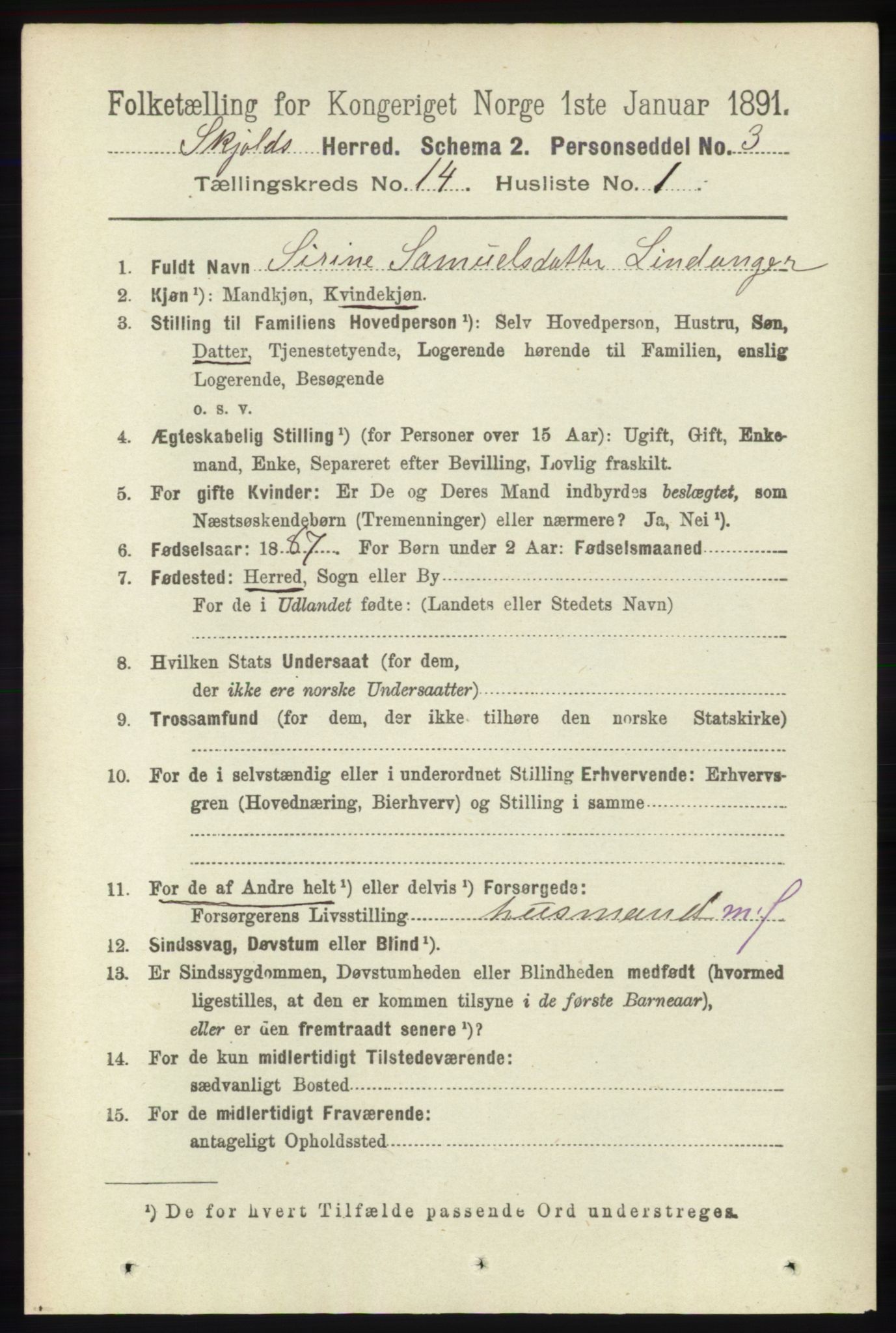 RA, 1891 census for 1154 Skjold, 1891, p. 2569