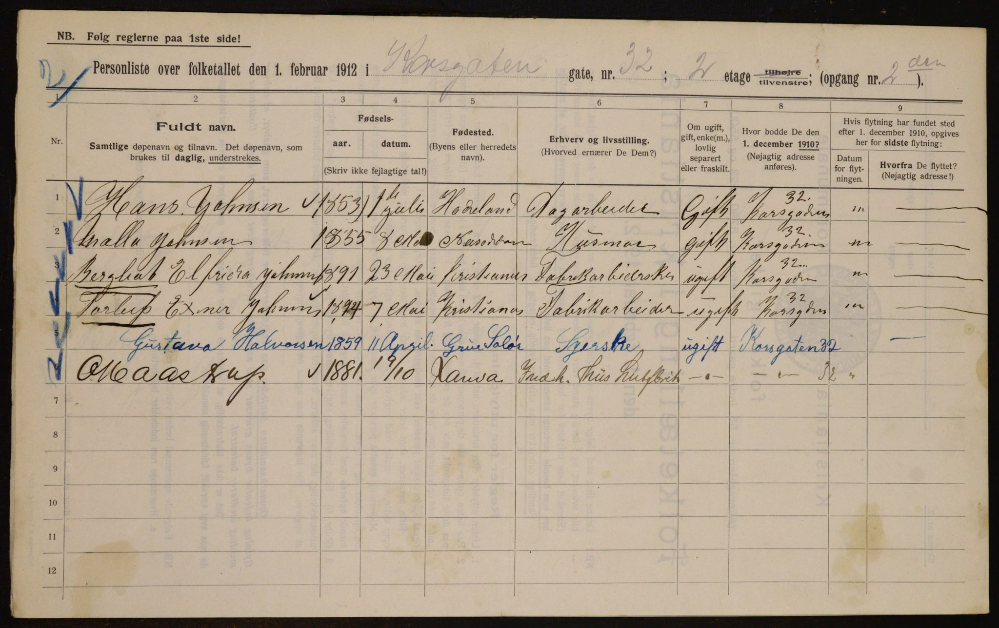 OBA, Municipal Census 1912 for Kristiania, 1912, p. 54150