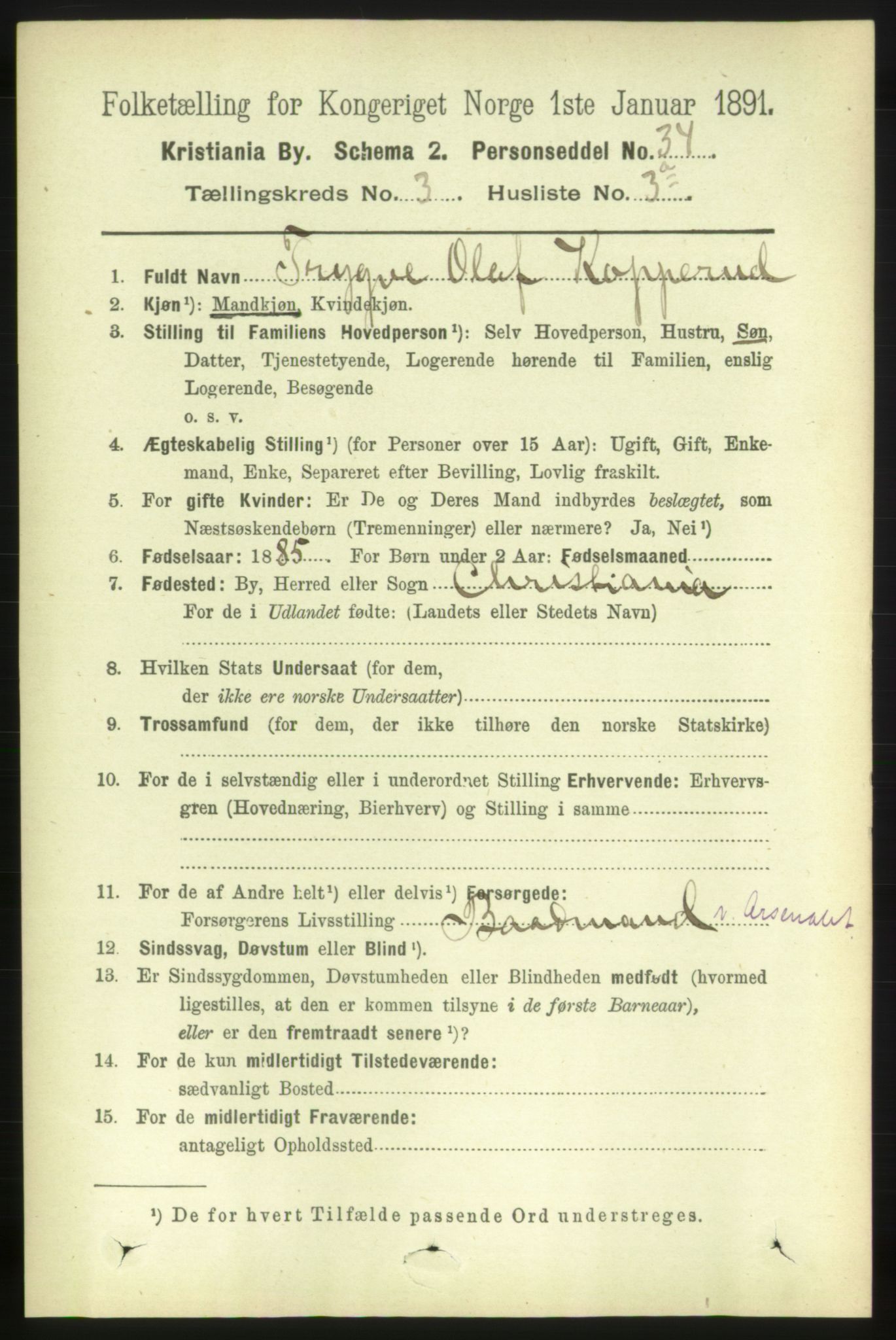 RA, 1891 census for 0301 Kristiania, 1891, p. 1290