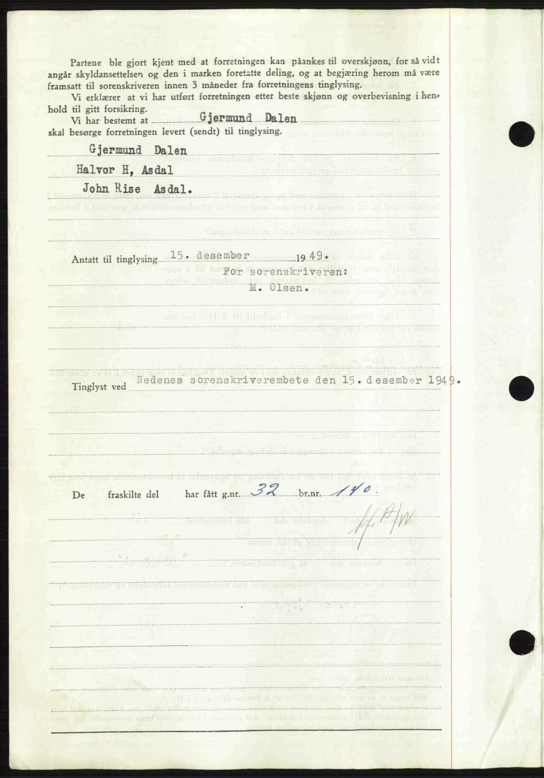 Nedenes sorenskriveri, AV/SAK-1221-0006/G/Gb/Gba/L0061: Mortgage book no. A13, 1949-1949, Diary no: : 2041/1949