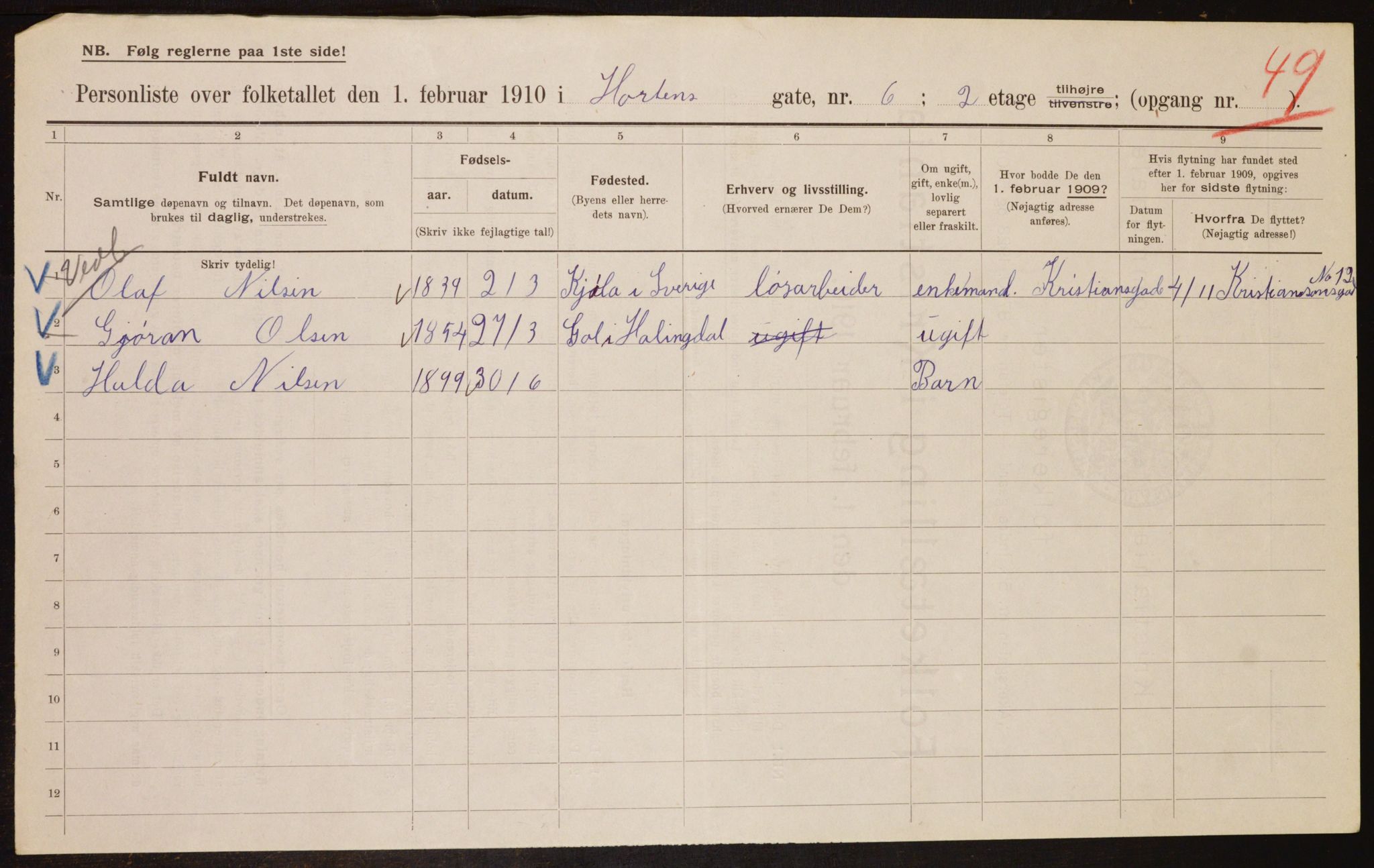 OBA, Municipal Census 1910 for Kristiania, 1910, p. 40635