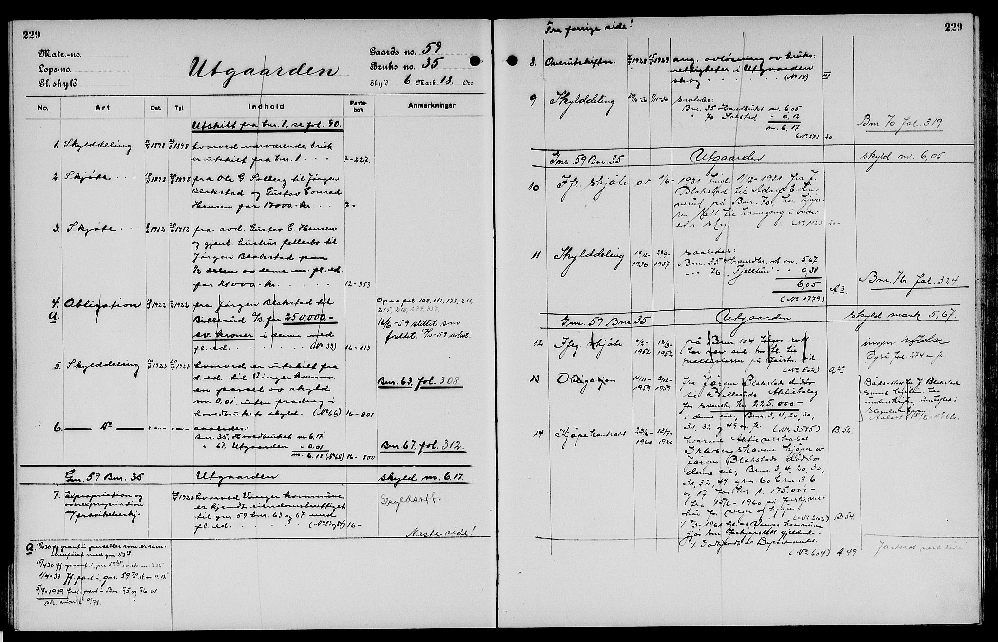 Vinger og Odal sorenskriveri, SAH/TING-022/H/Ha/Hac/Hacc/L0009: Mortgage register no. 3.9, 1923, p. 229