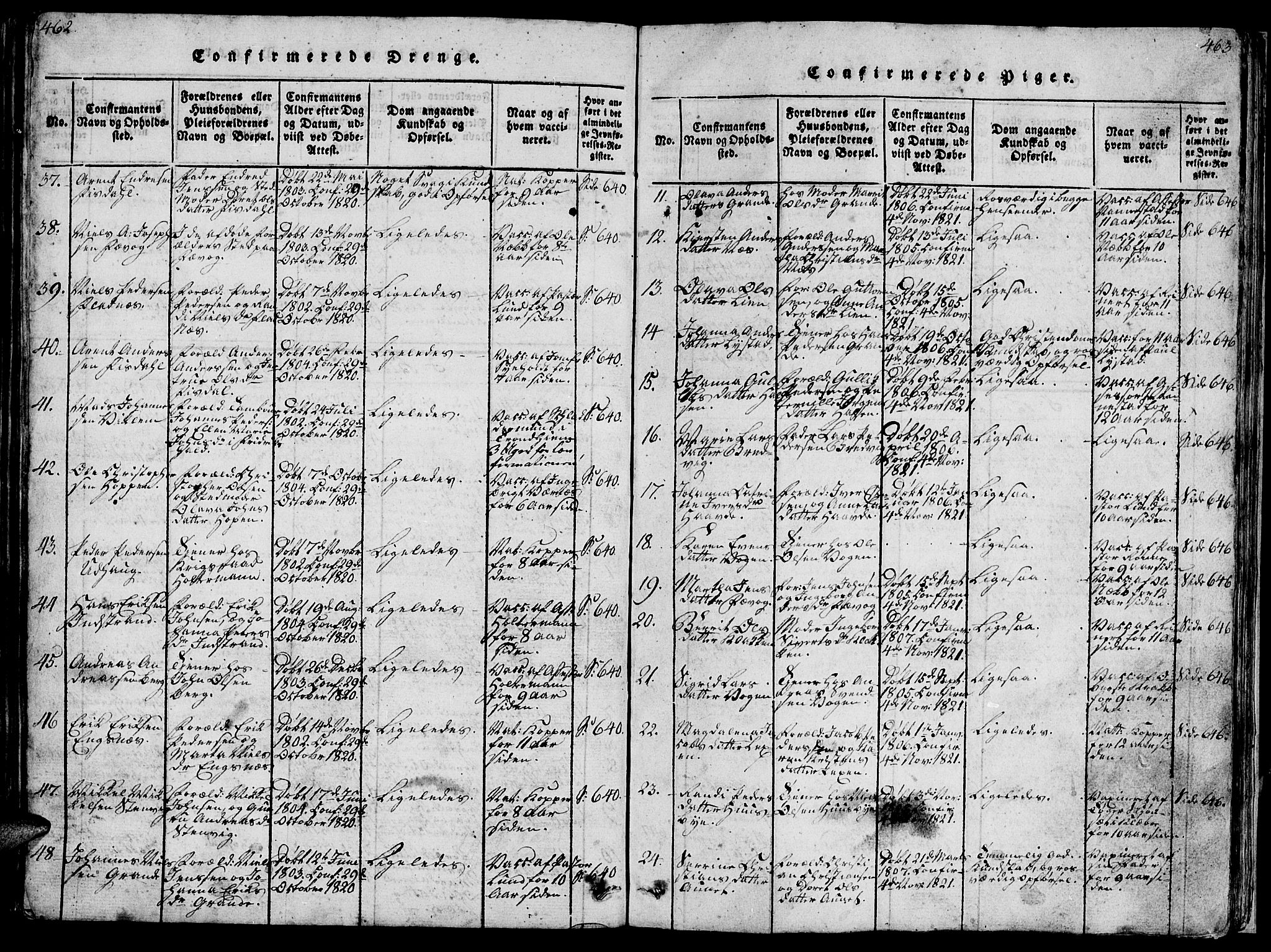 Ministerialprotokoller, klokkerbøker og fødselsregistre - Sør-Trøndelag, SAT/A-1456/659/L0744: Parish register (copy) no. 659C01, 1818-1825, p. 462-463
