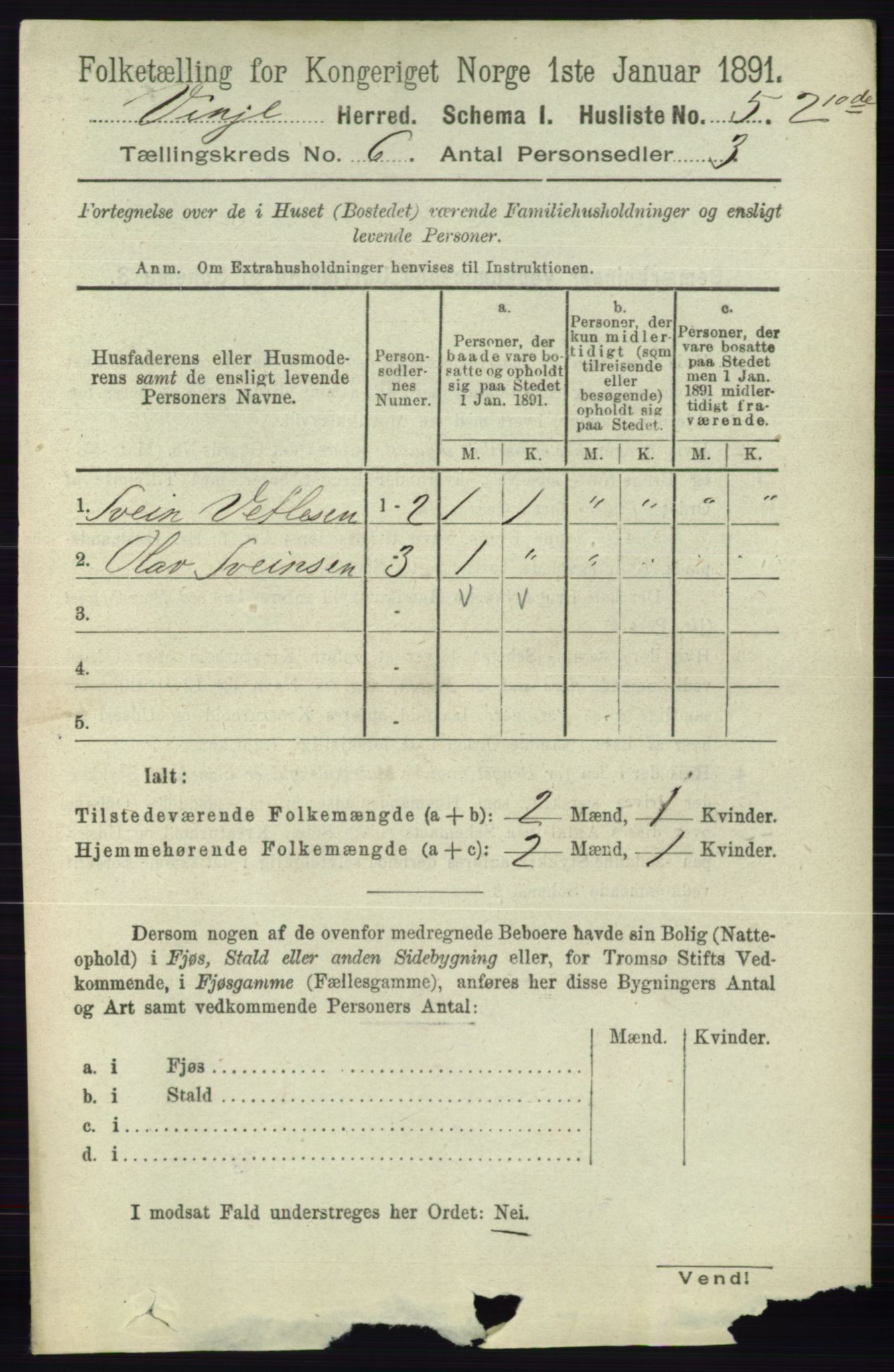 RA, 1891 census for 0834 Vinje, 1891, p. 1408