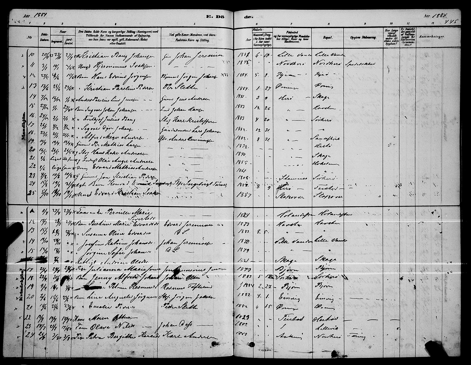 Ministerialprotokoller, klokkerbøker og fødselsregistre - Nordland, AV/SAT-A-1459/834/L0513: Parish register (copy) no. 834C04, 1877-1892, p. 445