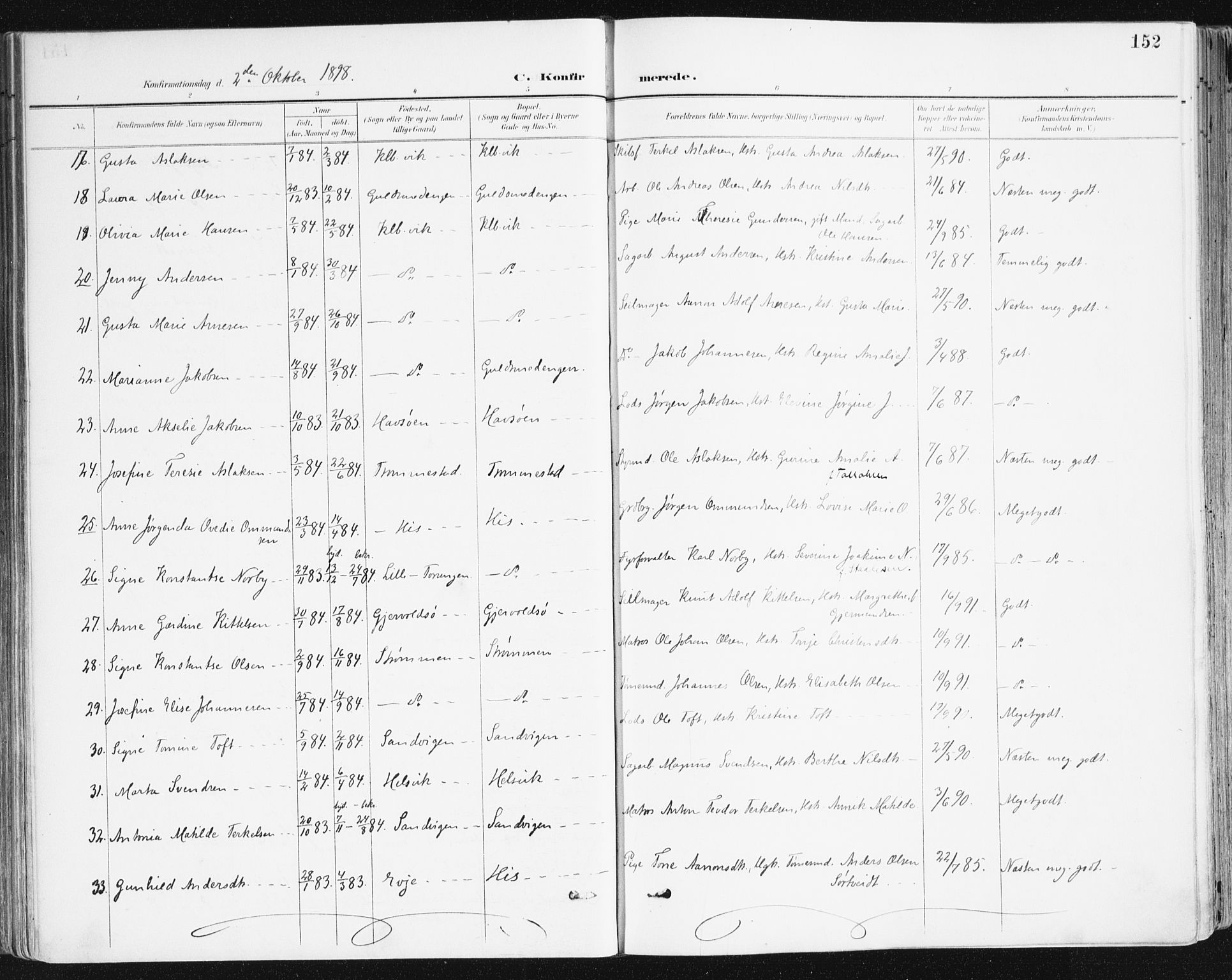 Hisøy sokneprestkontor, SAK/1111-0020/F/Fa/L0004: Parish register (official) no. A 4, 1895-1917, p. 152