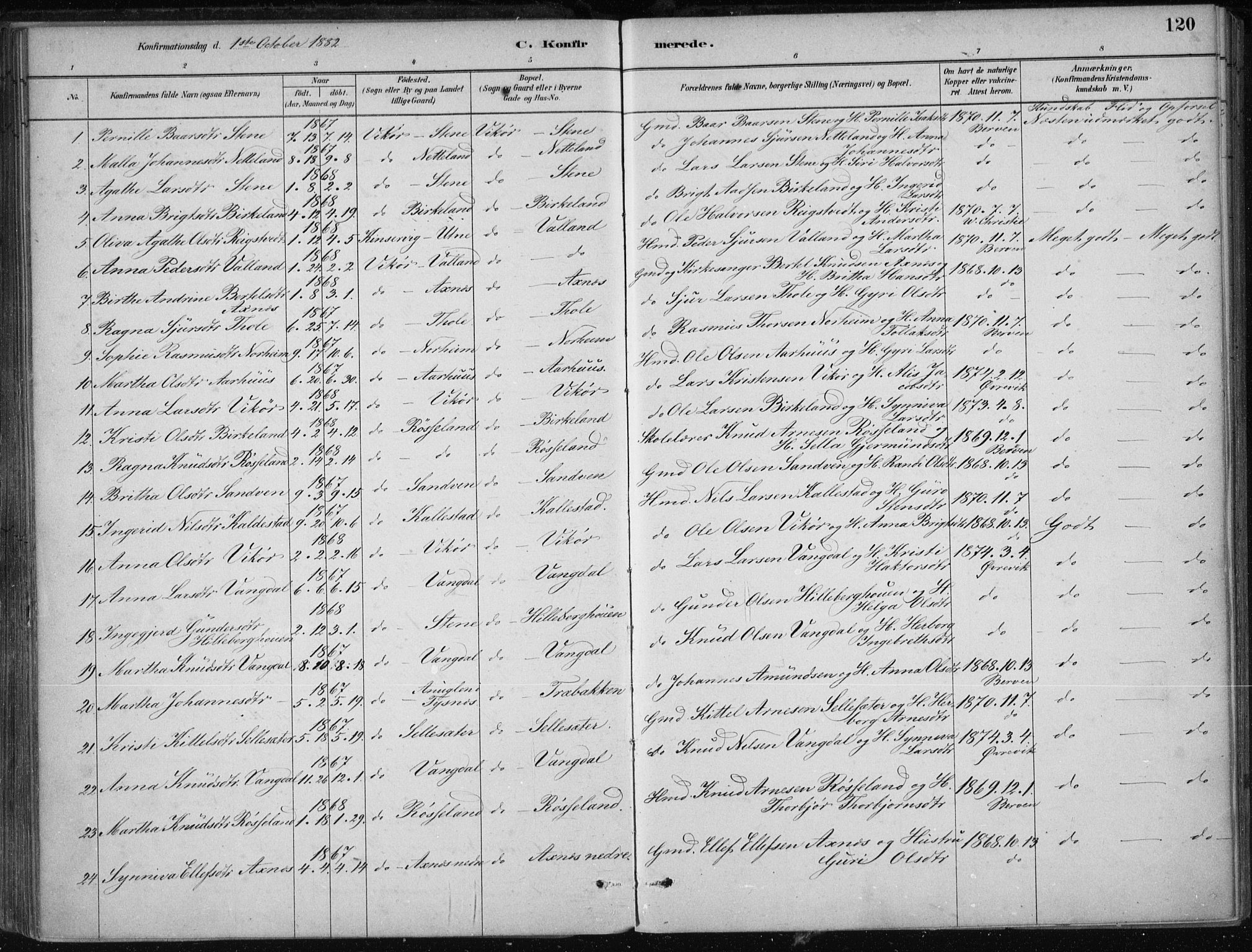 Kvam sokneprestembete, AV/SAB-A-76201/H/Haa: Parish register (official) no. B  1, 1880-1908, p. 120