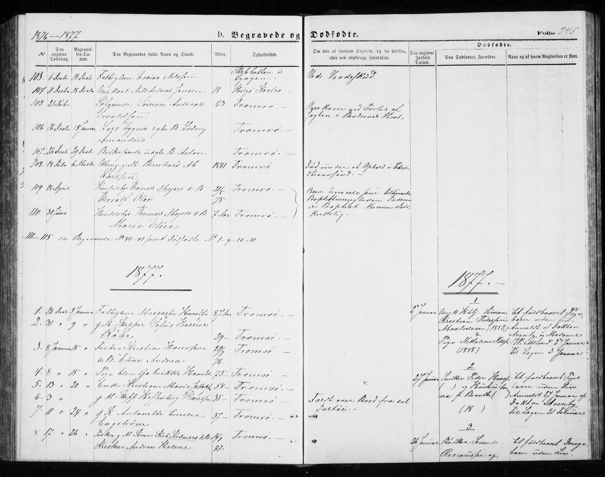 Tromsø sokneprestkontor/stiftsprosti/domprosti, SATØ/S-1343/G/Gb/L0008klokker: Parish register (copy) no. 8, 1875-1879, p. 245