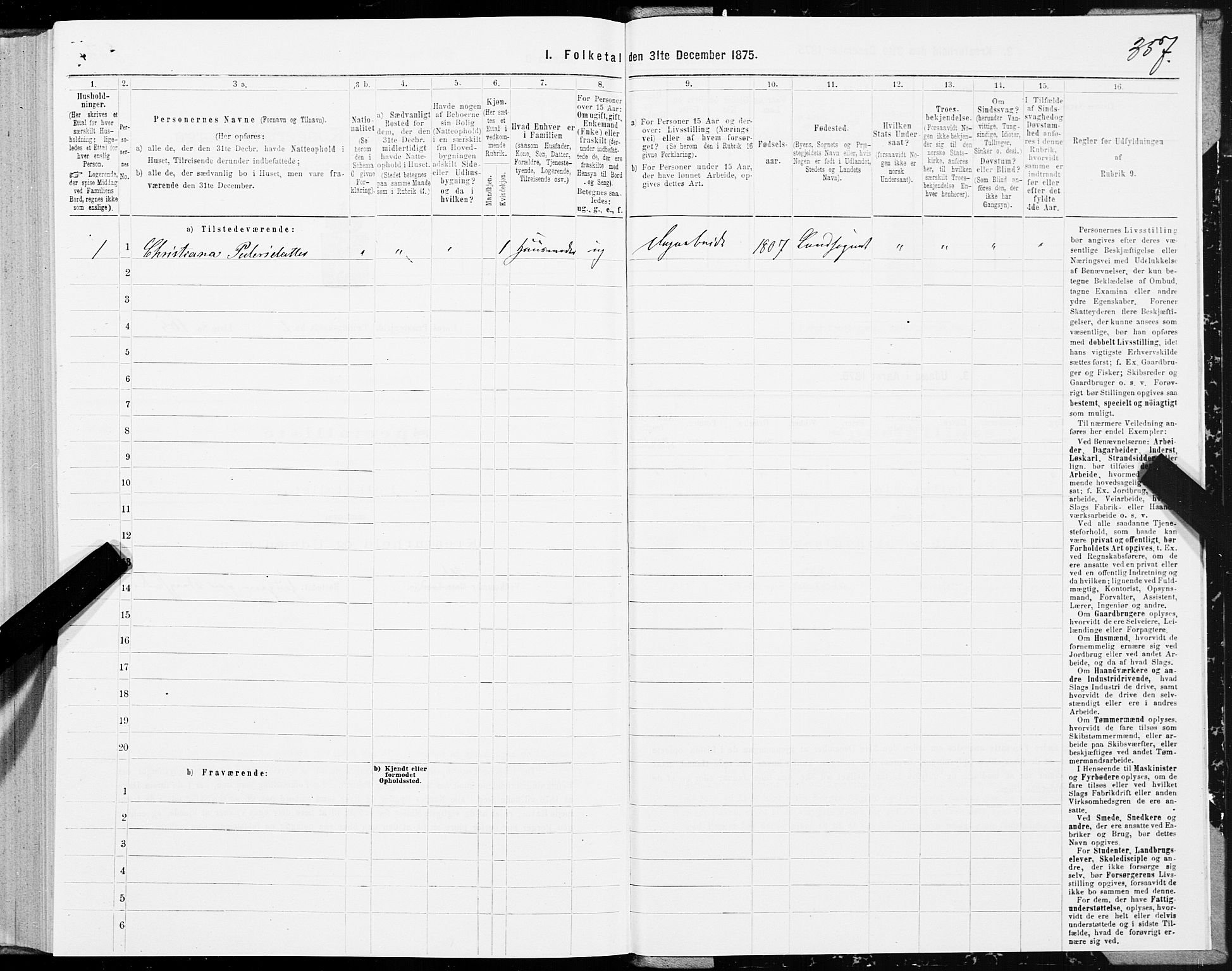 SAT, 1875 census for 1640P Røros, 1875, p. 1357