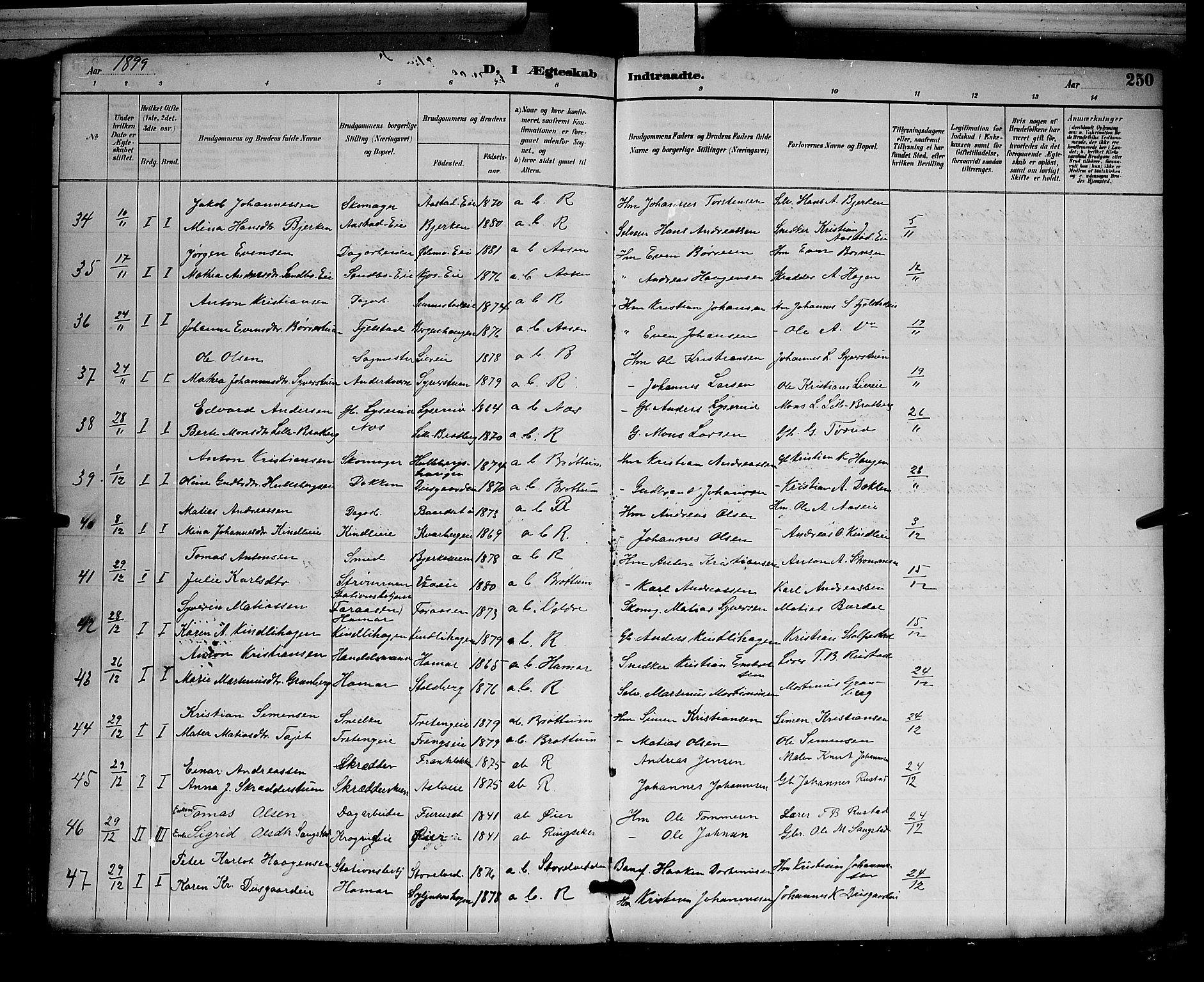 Ringsaker prestekontor, SAH/PREST-014/L/La/L0012: Parish register (copy) no. 12, 1891-1902, p. 250